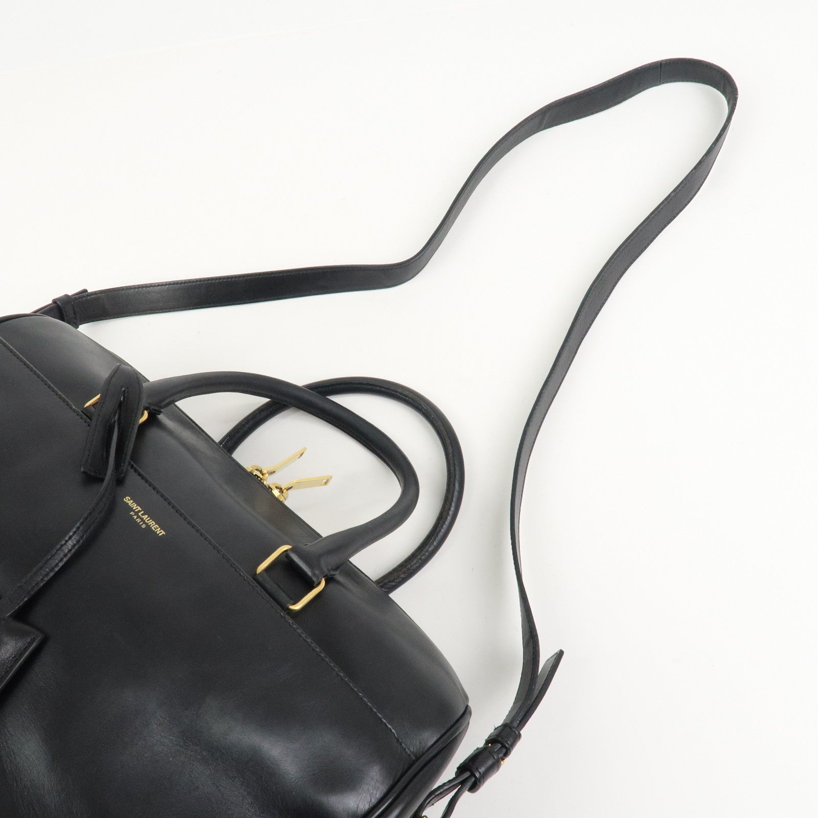 SAINT LAURENT PARIS Duffle 6 Leather 2Way Bag Hand Bag Black 322049