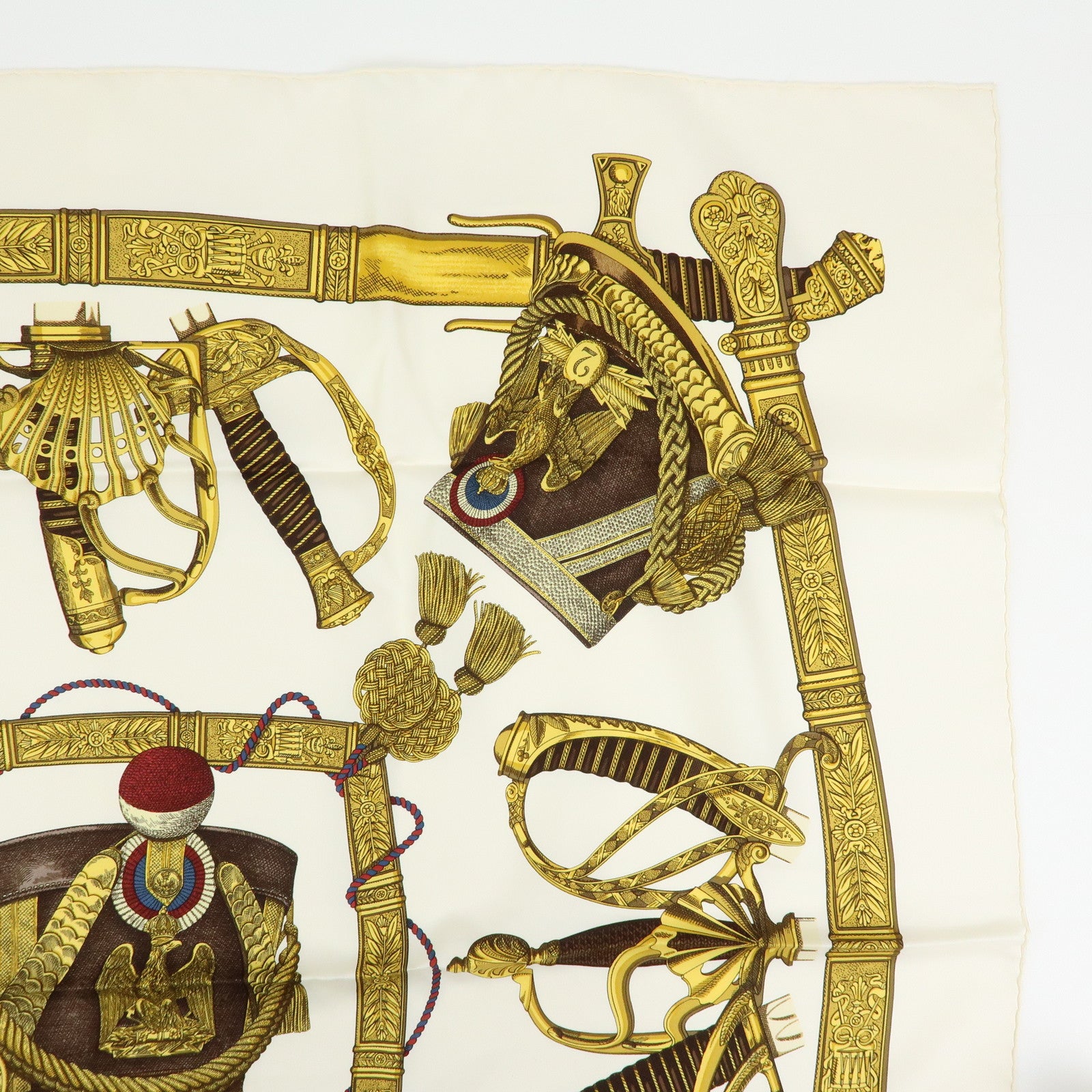 HERMES Carre 90 Set of 2 Silk 100% Scarf Gold Ivory Red