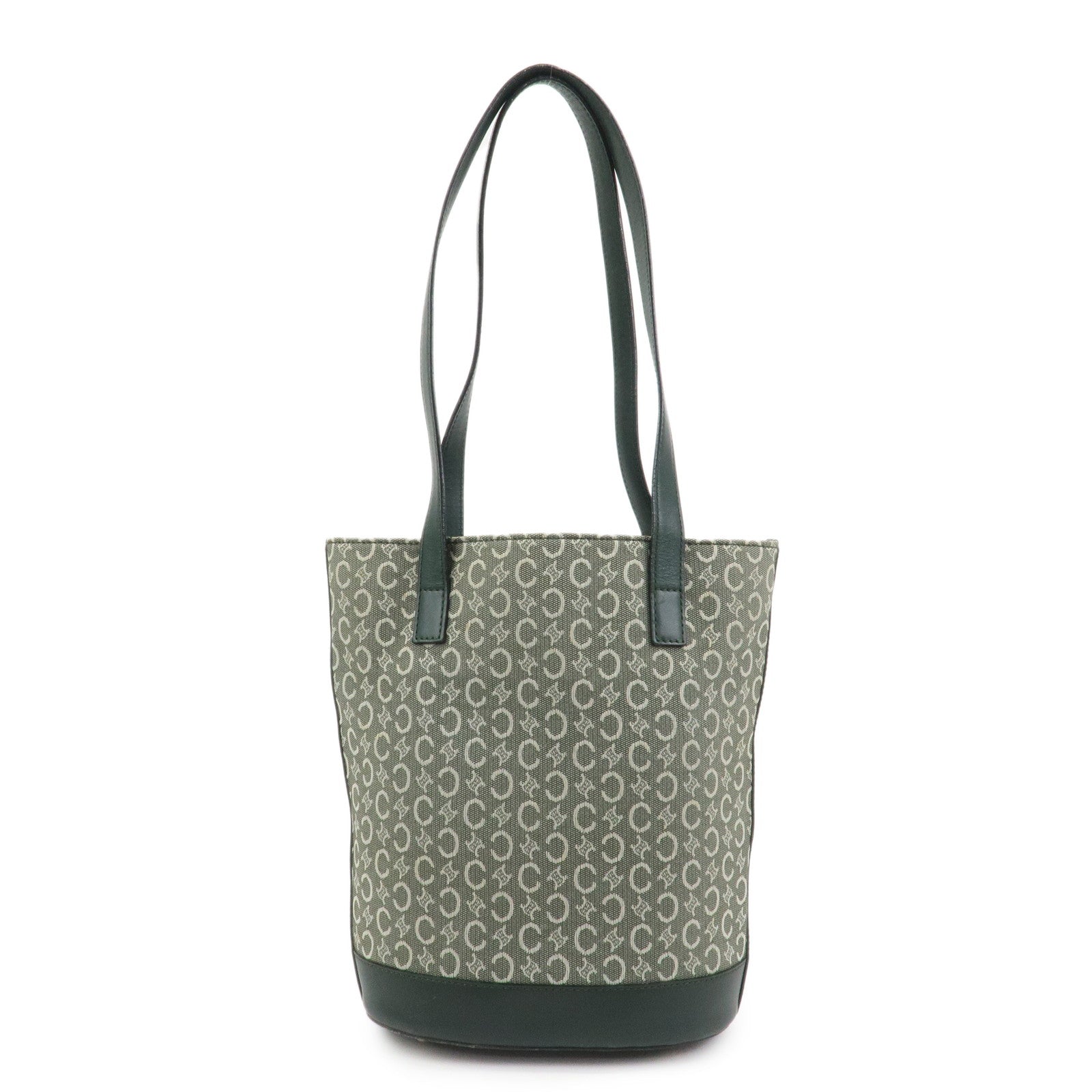 CELINE C Macadam Canvas Leather Tote Bag Shoulder Bag Dark Green