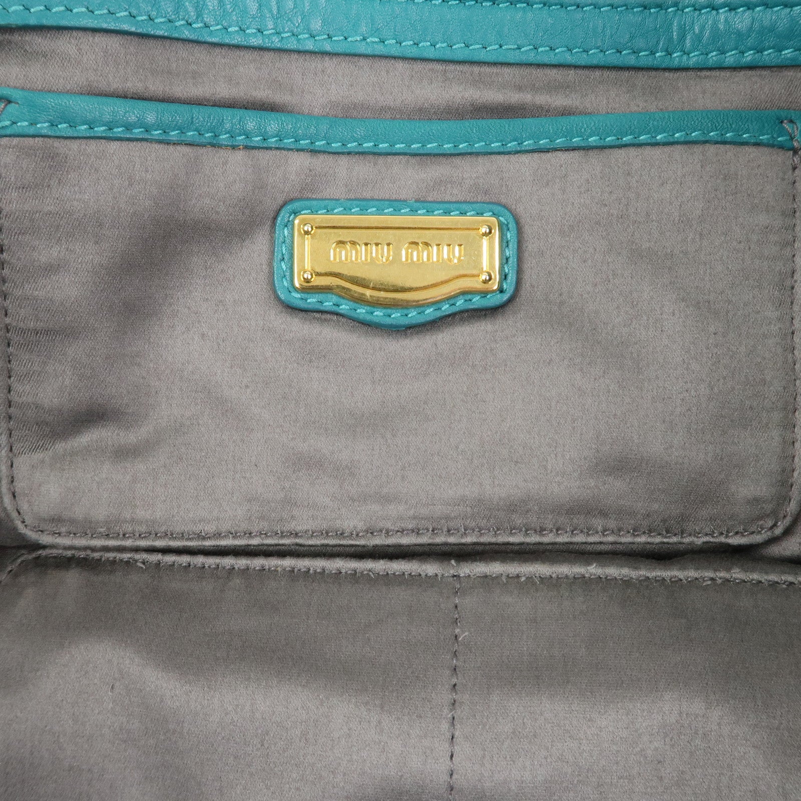 MIU MIU Logo Leather Shoulder Bag Hand Bag Green