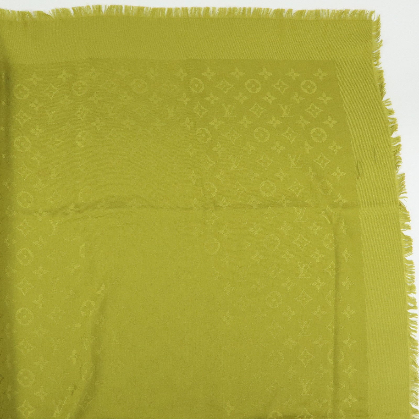Louis Vuitton Monogrm Silk Wool Scarf Shawl Anis Green M71326