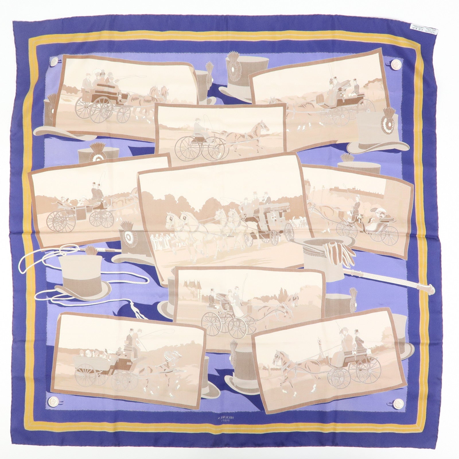 HERMES Carre 90 Set of 2 Silk 100% Scarf Navy Beige Brown