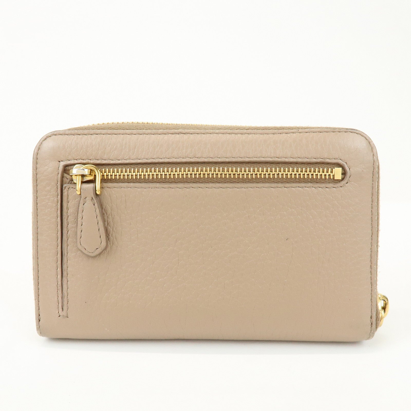 PRADA Calf Leather Compact Round Zippy Wallet Beige Gold