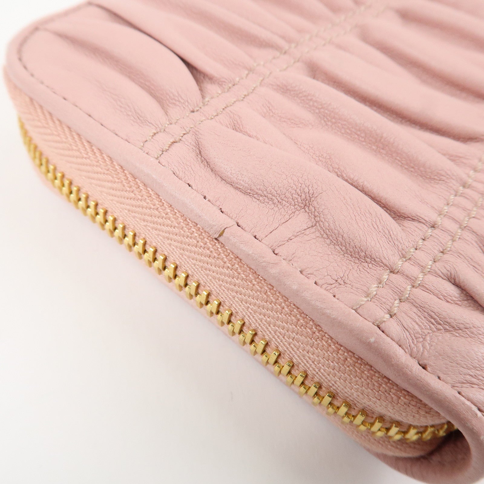 PRADA Leather Gather Round Zippy Wallet Gold Hardware Pink 1M0506 Used