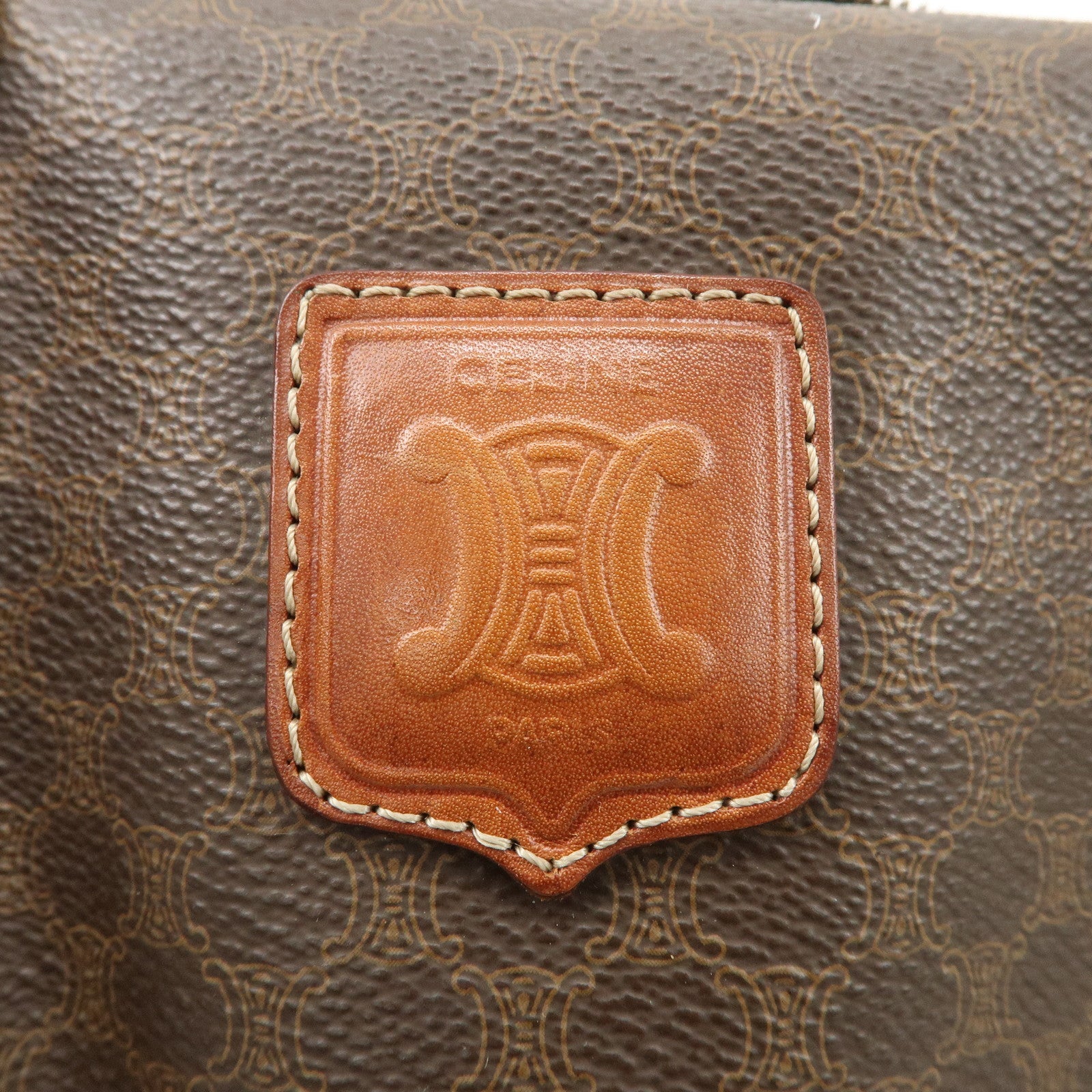 CELINE Macadam Leather PVC Boston Bag Hand Bag Brown Used
