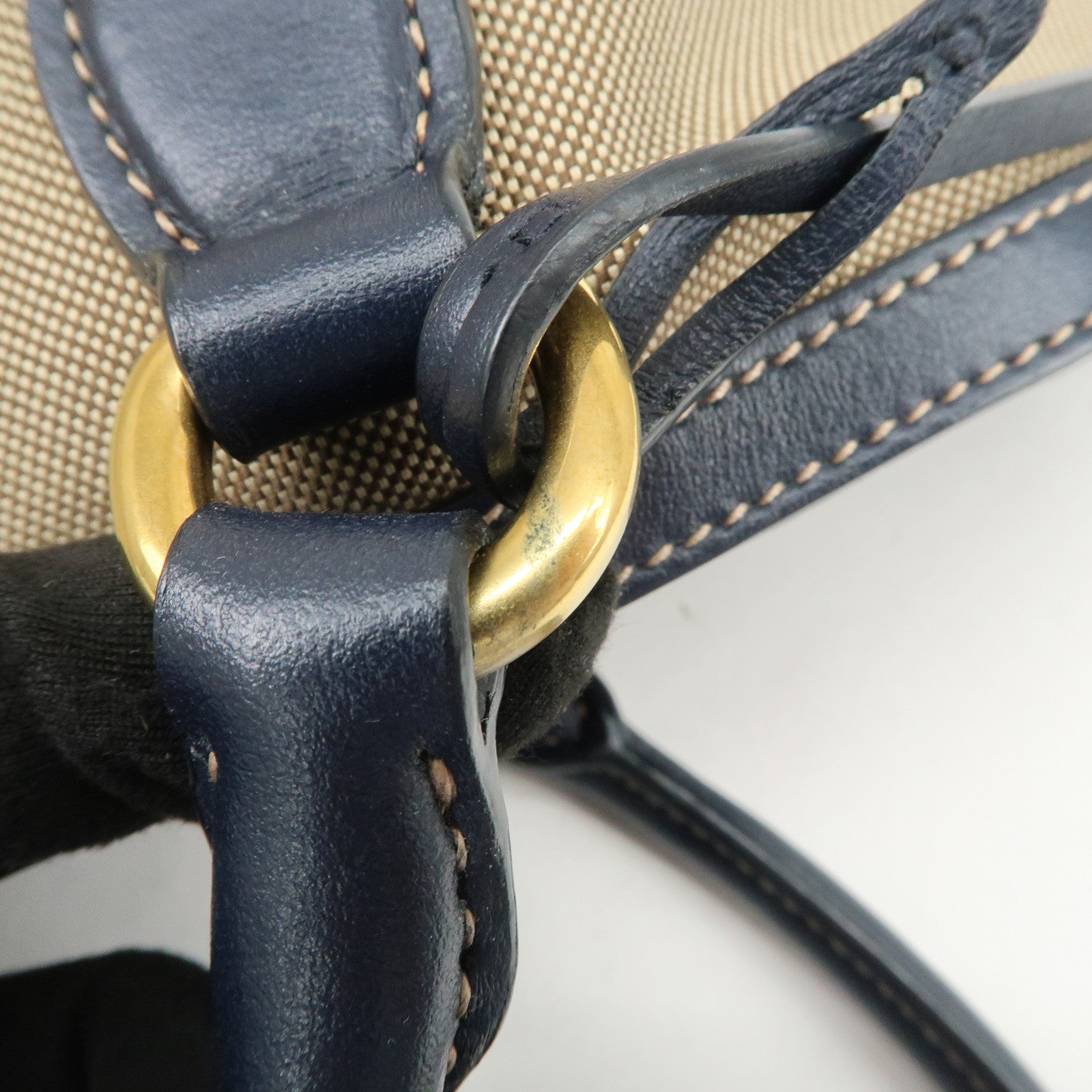 PRADA Logo Jacquard Leather Tote Bag Shoulder Bag Beige 1BG158