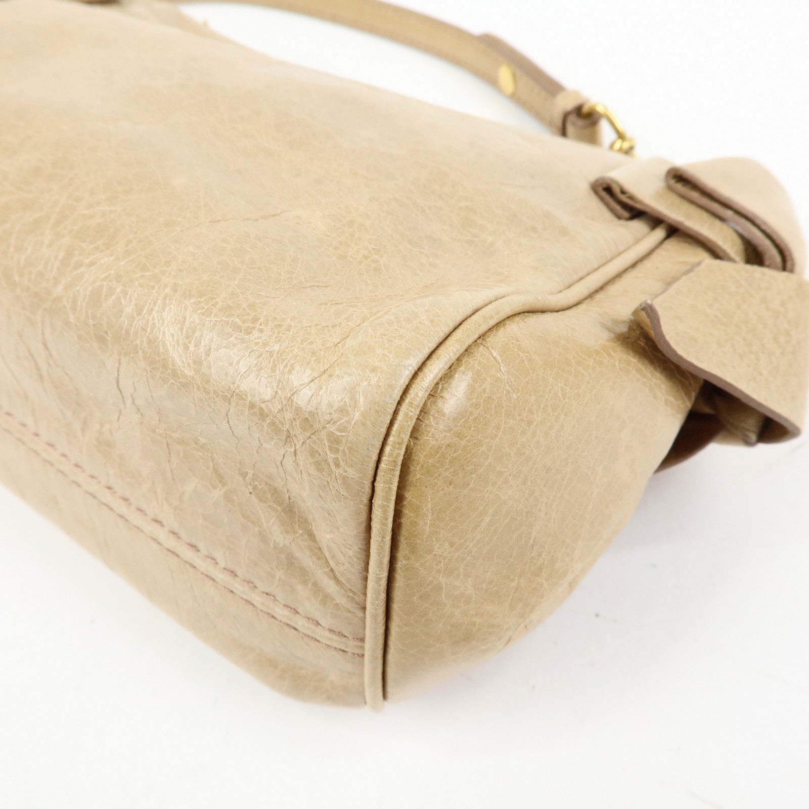 MIU MIU Leather Double Sided Ribbons Hand Bag Shoulder Bag Beige
