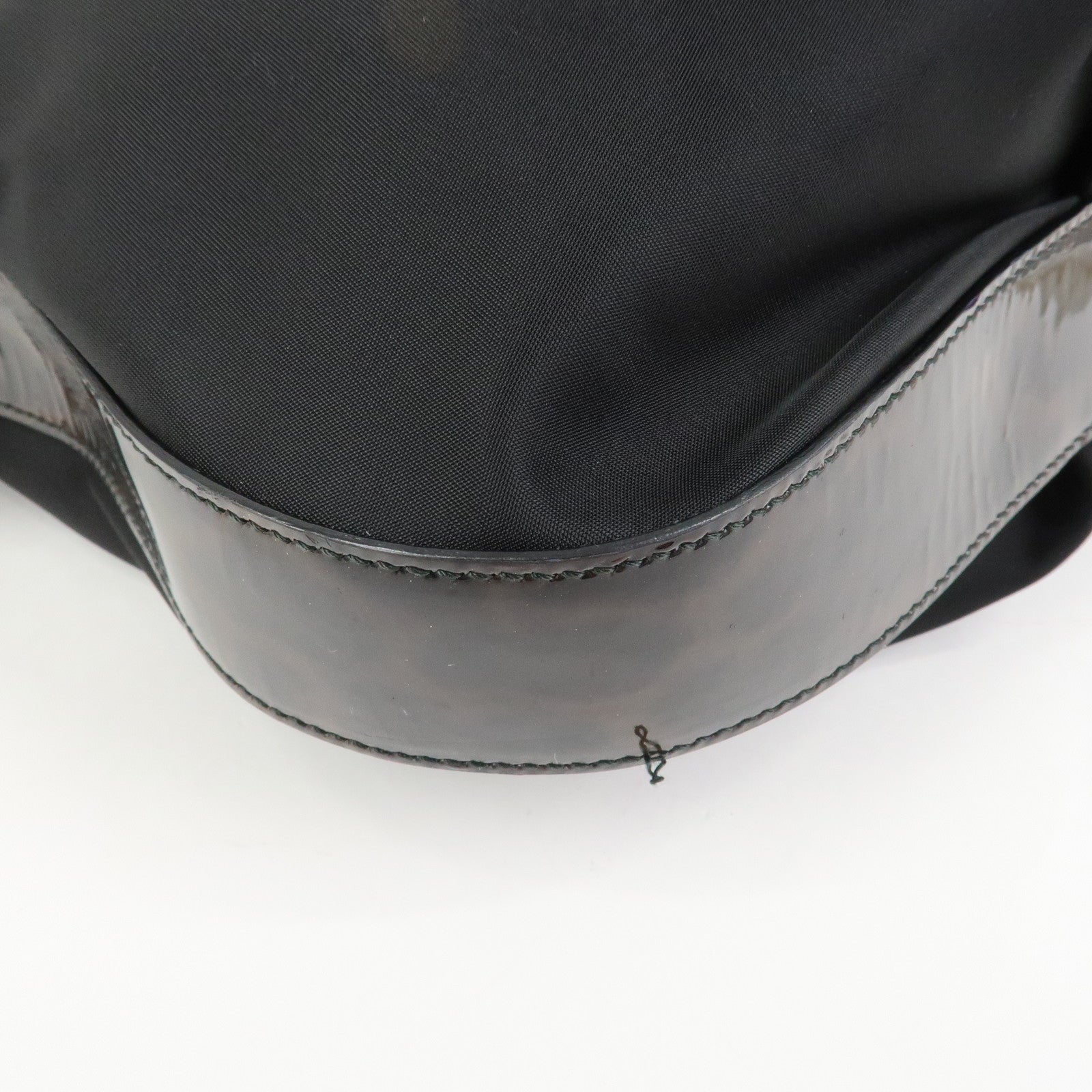 Ferragamo Nylon Patent Leather Shoulder Bag Hand Bag Leopard Black