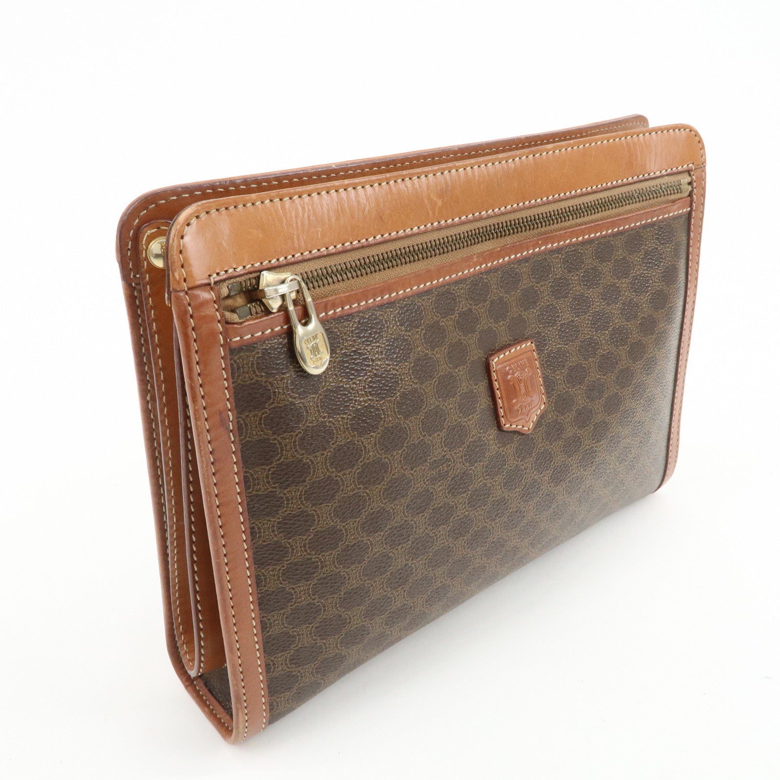 CELINE Macadam PVC Logo Leather Clutch Bag Brown