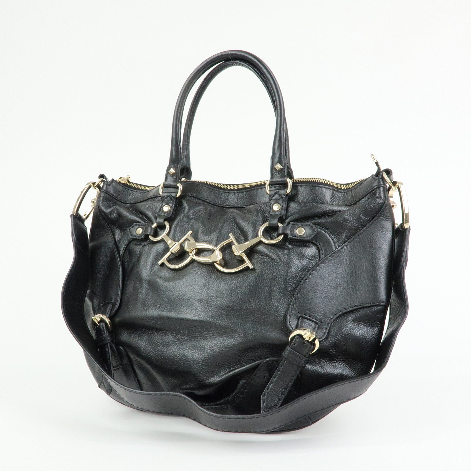 GUCCI Horsebit Leather 2Way Bag Hand Bag Shoulder Bag Black 189888