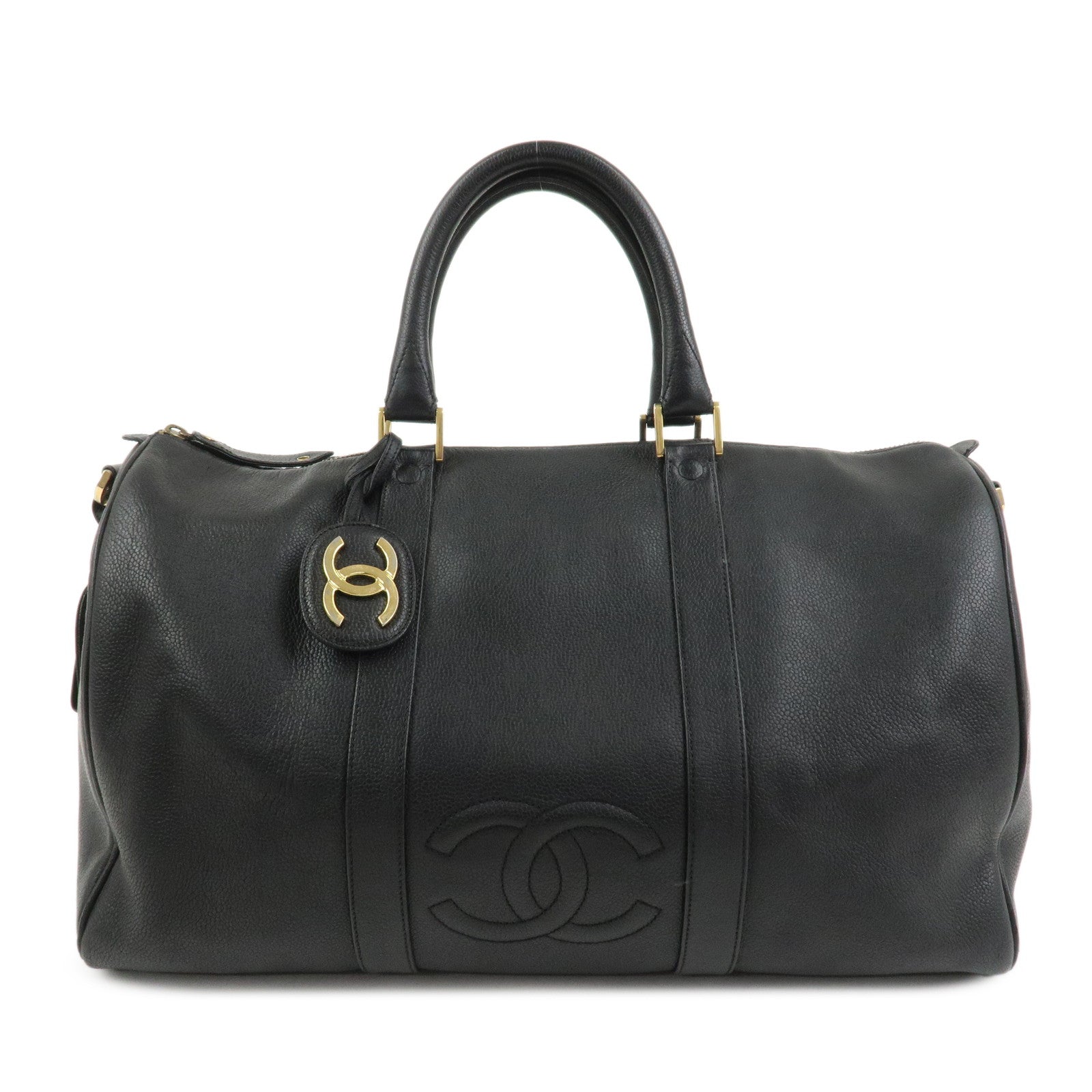 CHANEL COCO Mark Caviar skin Boston Bag Black Gold