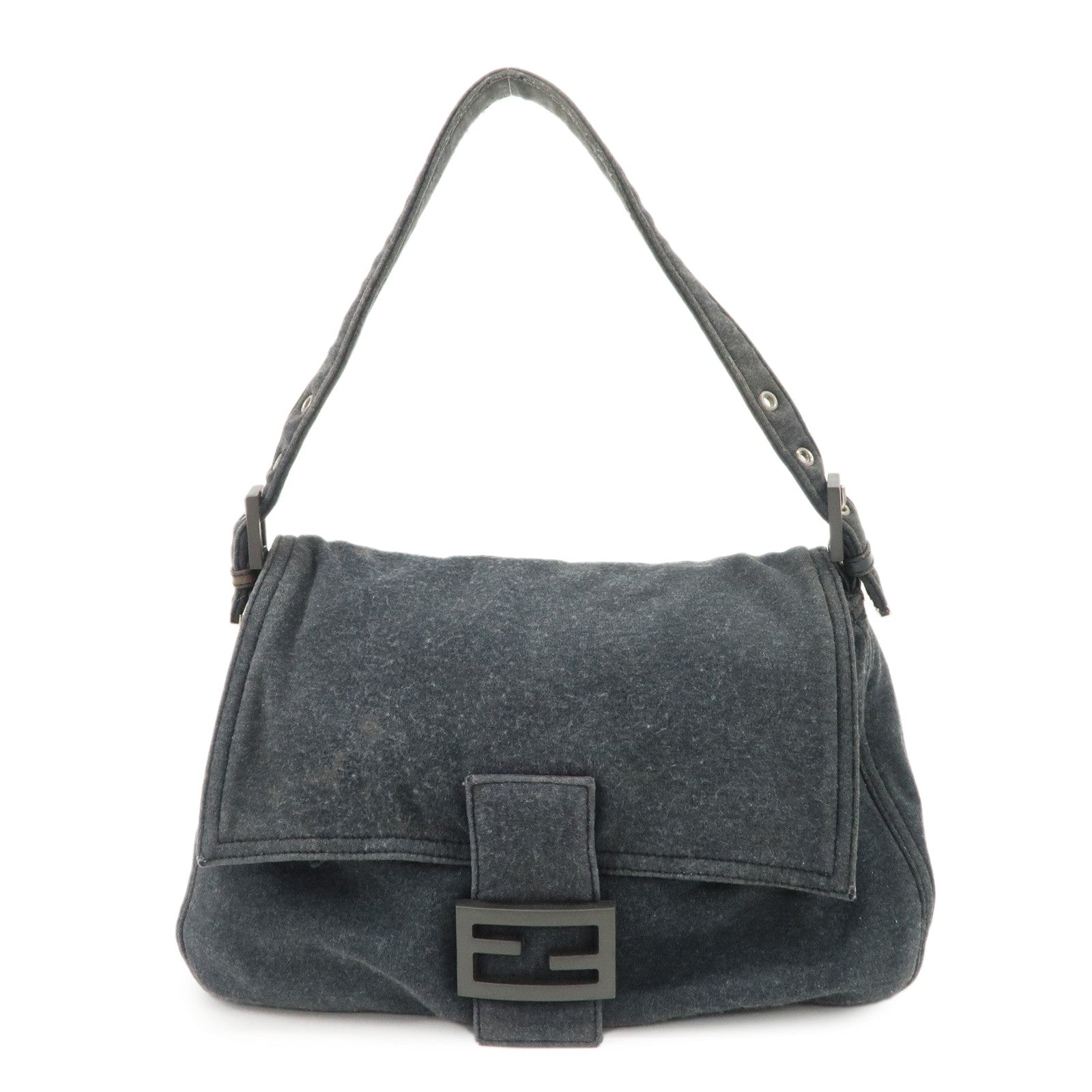 FENDI Mamma Baguette Zucca Cotton Shoulder Bag Gray 26325 Used