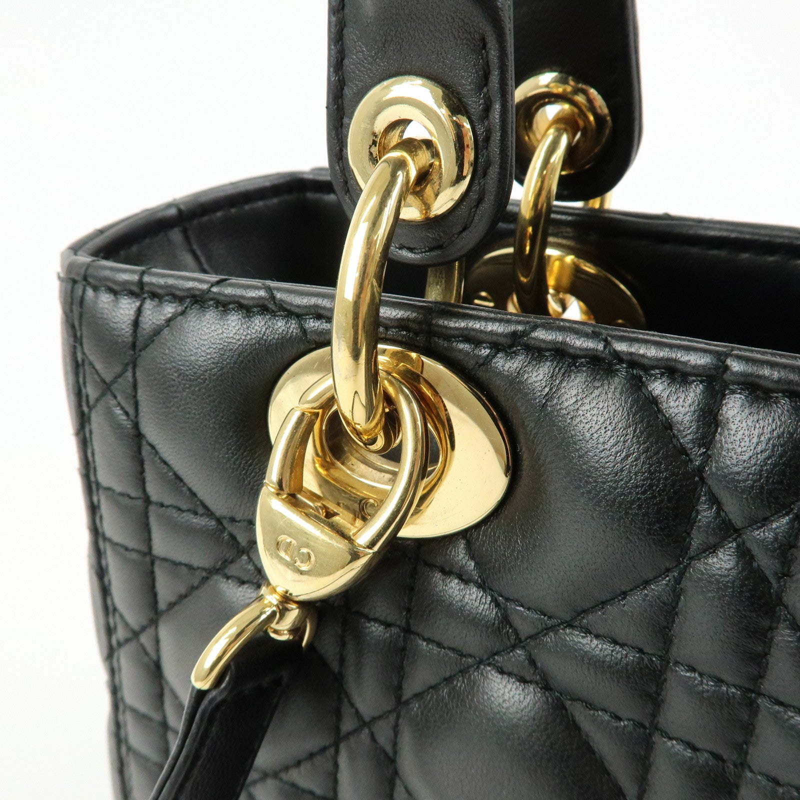 Christian Dior Lady Dior Canage Leather 2Way Bag Hand Bag Black