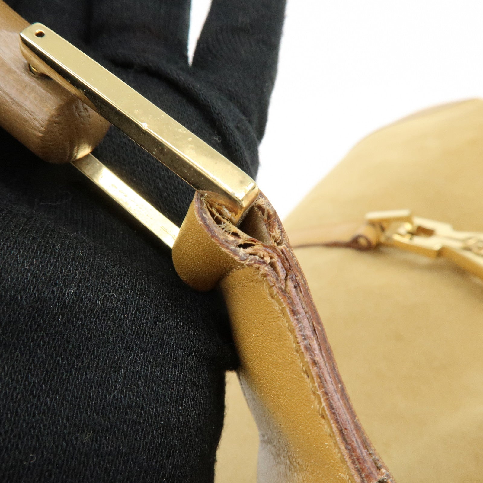 GUCCI Bamboo Suede Leather Kandinsky Shoulder Bag Beige 001・4061