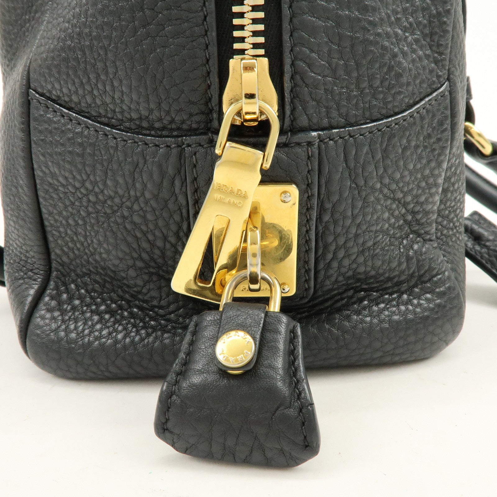 PRADA Logo Leather Boston Bag Shoulder Bag Black B3091M