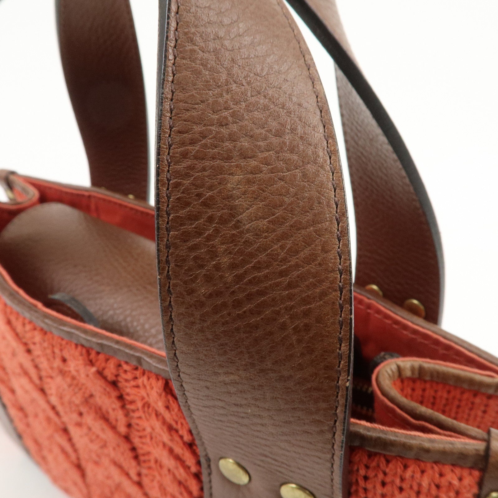 Chloe Knitted Leather Hand Bag Tote Bag Red Brown