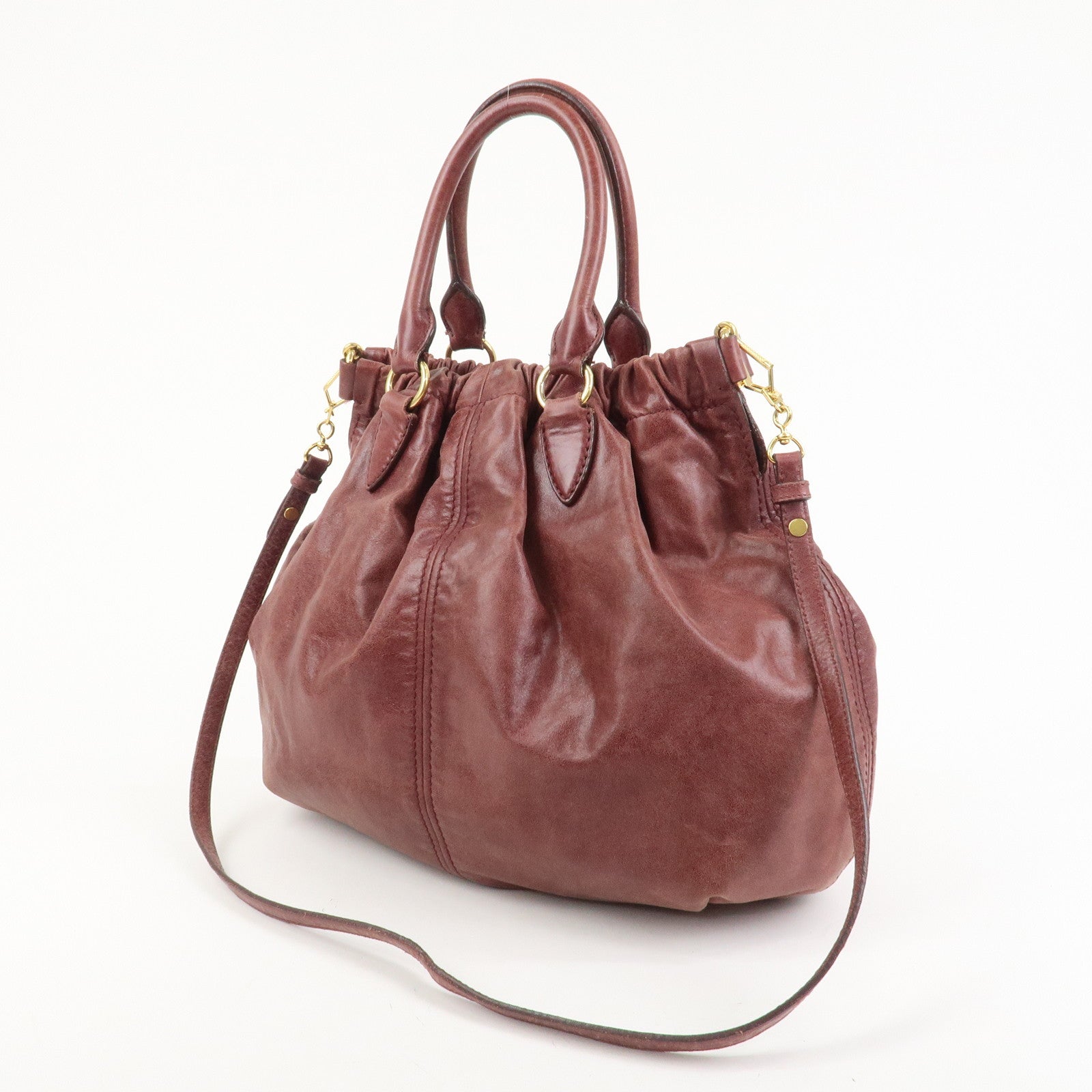 MIU MIU Logo Leather 2Way Bag Hand Bag Shoulder Bag Bordeaux