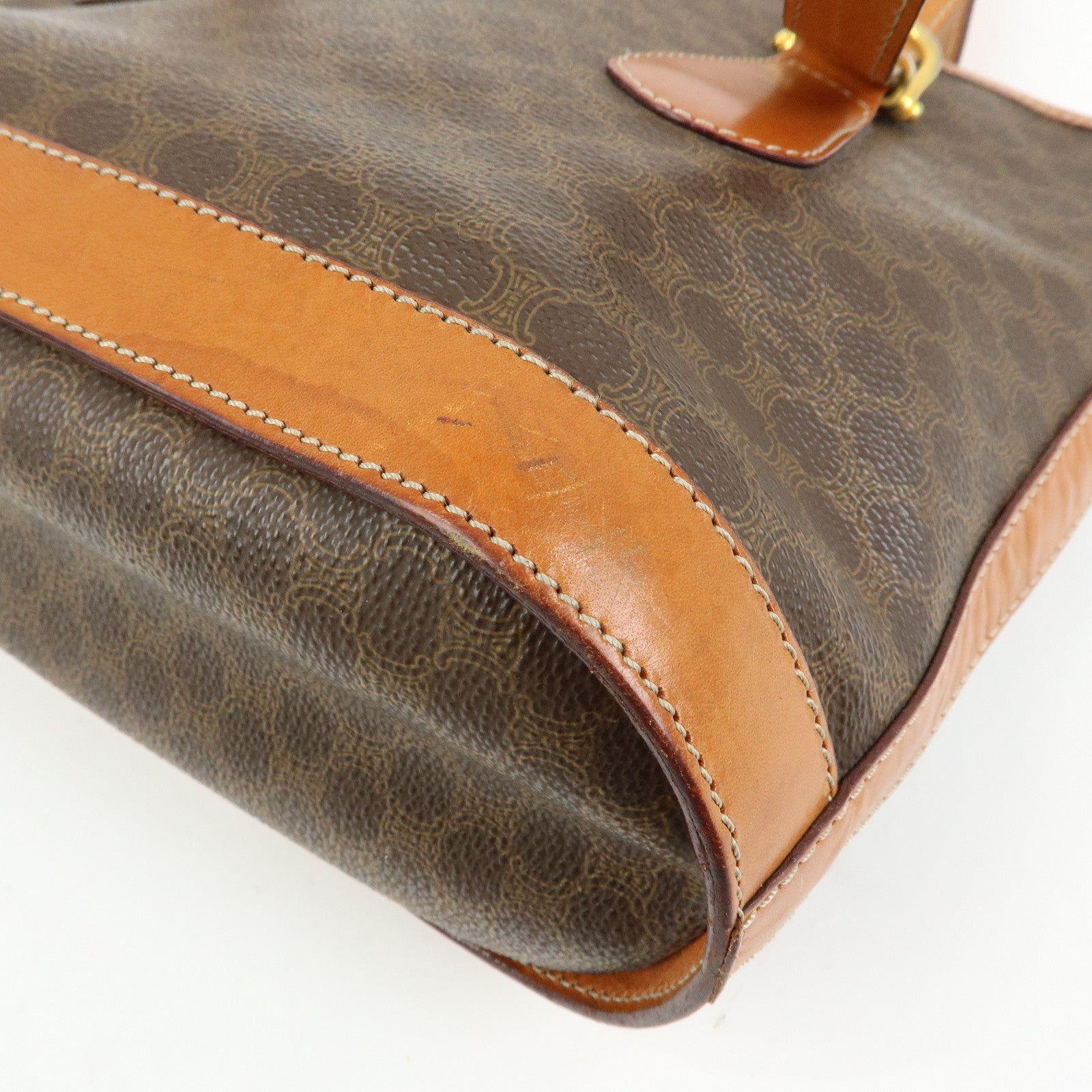 CELINE Macadam PVC Leather Tote Bag Hand Bag Shoulder Bag Brown