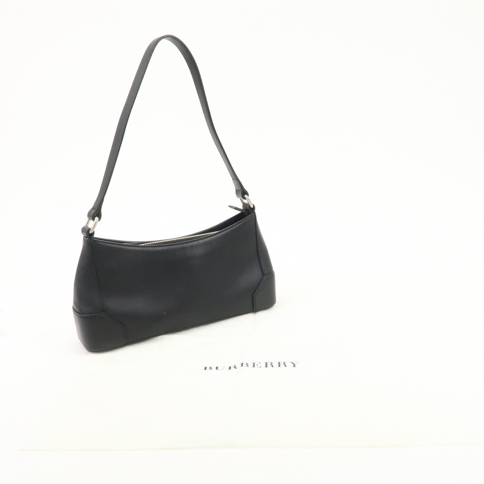 BUBERRY Logo Leather Shoulder Bag Hand Bag Black Used