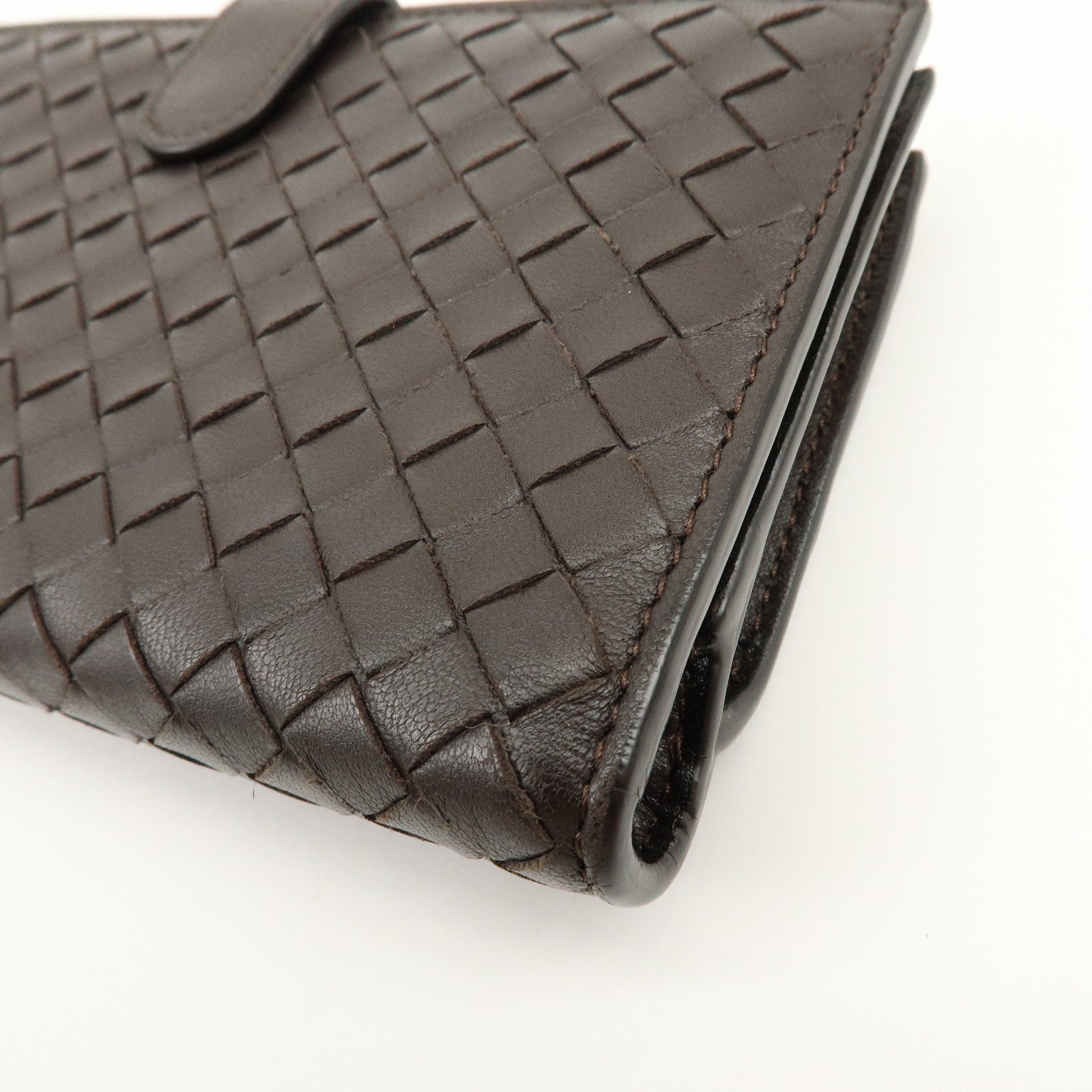 BOTTEGA VENETA Intrecciato Leather Bi-fold Long Wallet Dark Brown