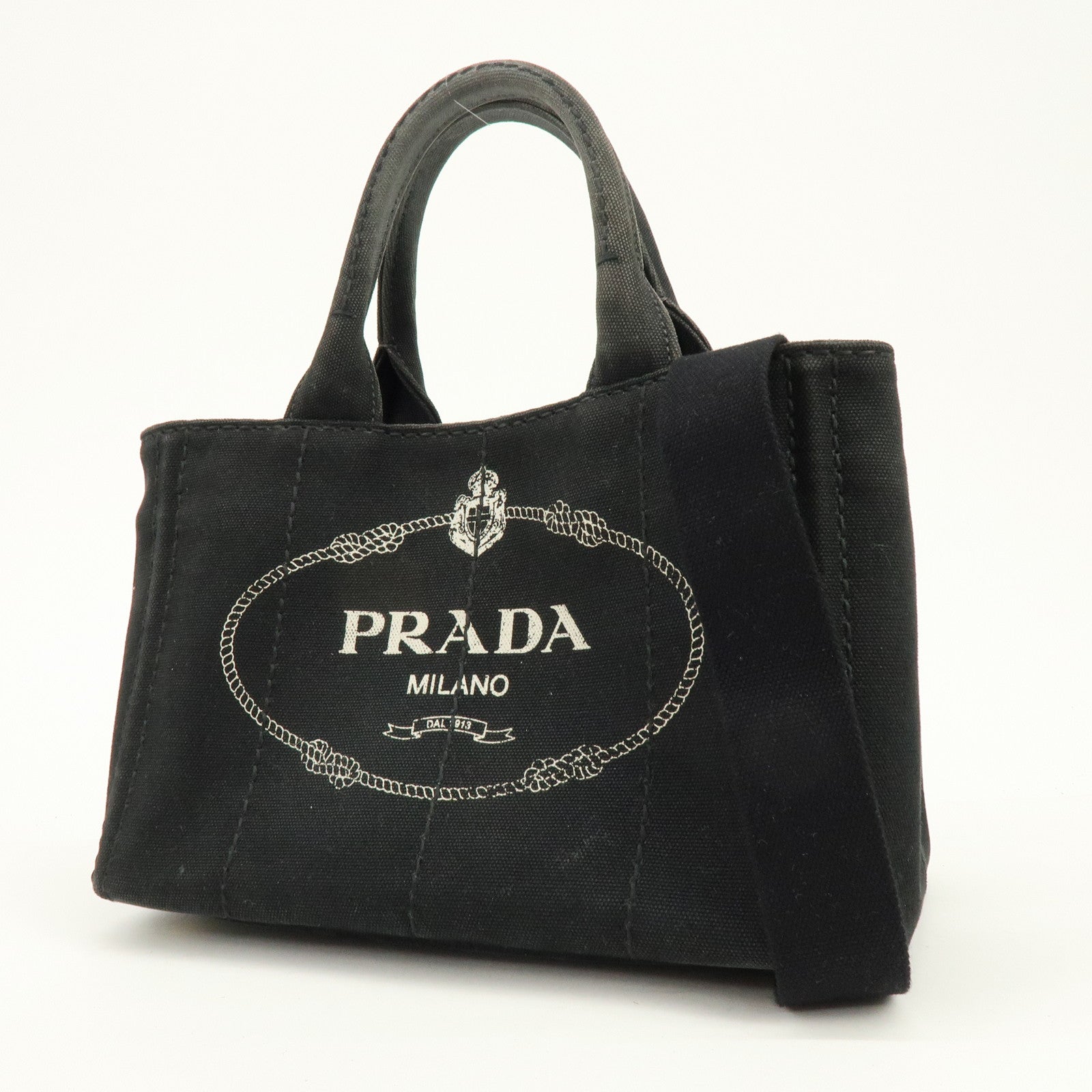 PRADA Triangle Logo Canapa Mini Canvas 2Way Hand Bag Black 1BG439