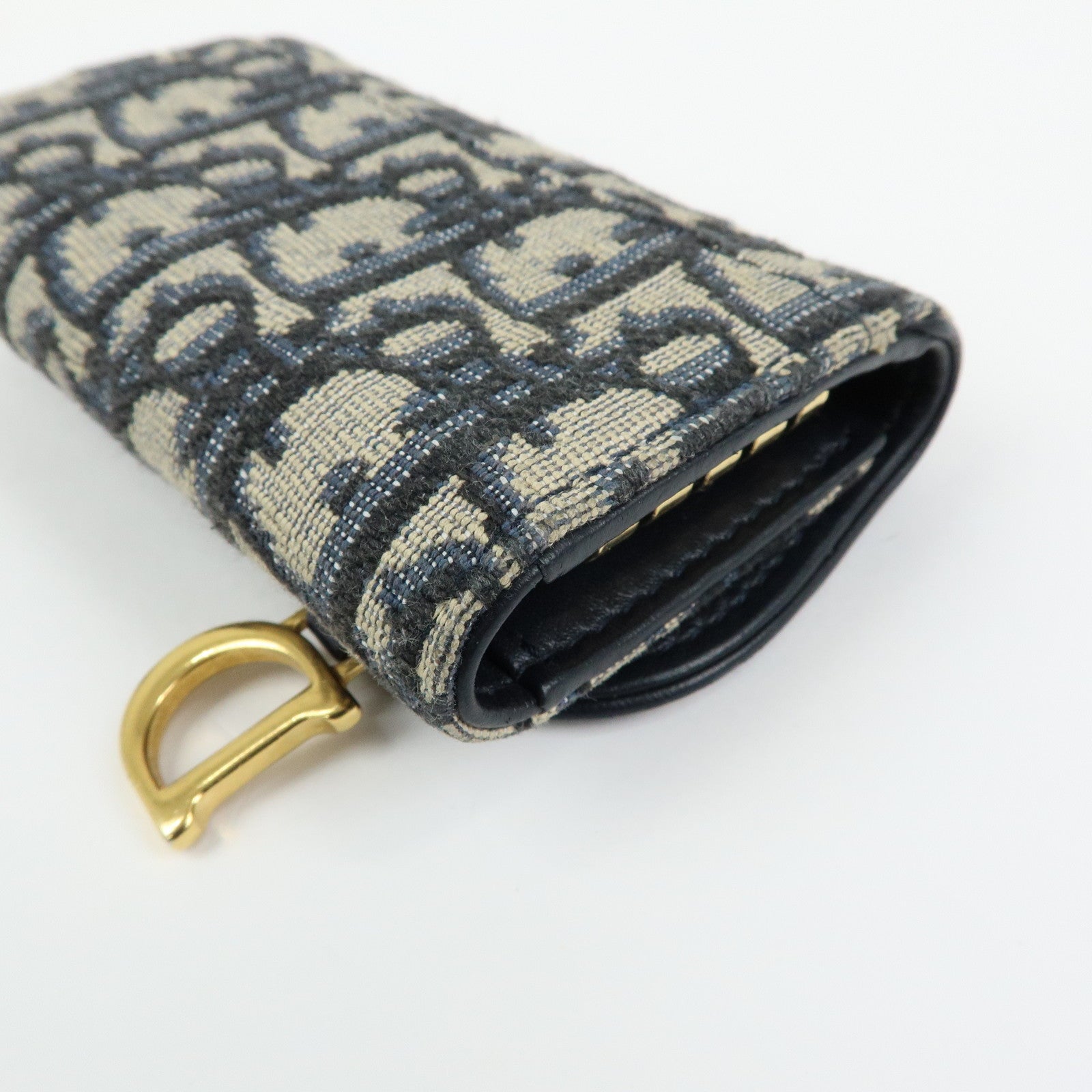 Christian Dior Saddle Oblique Jacquard Canvas Key Case Navy
