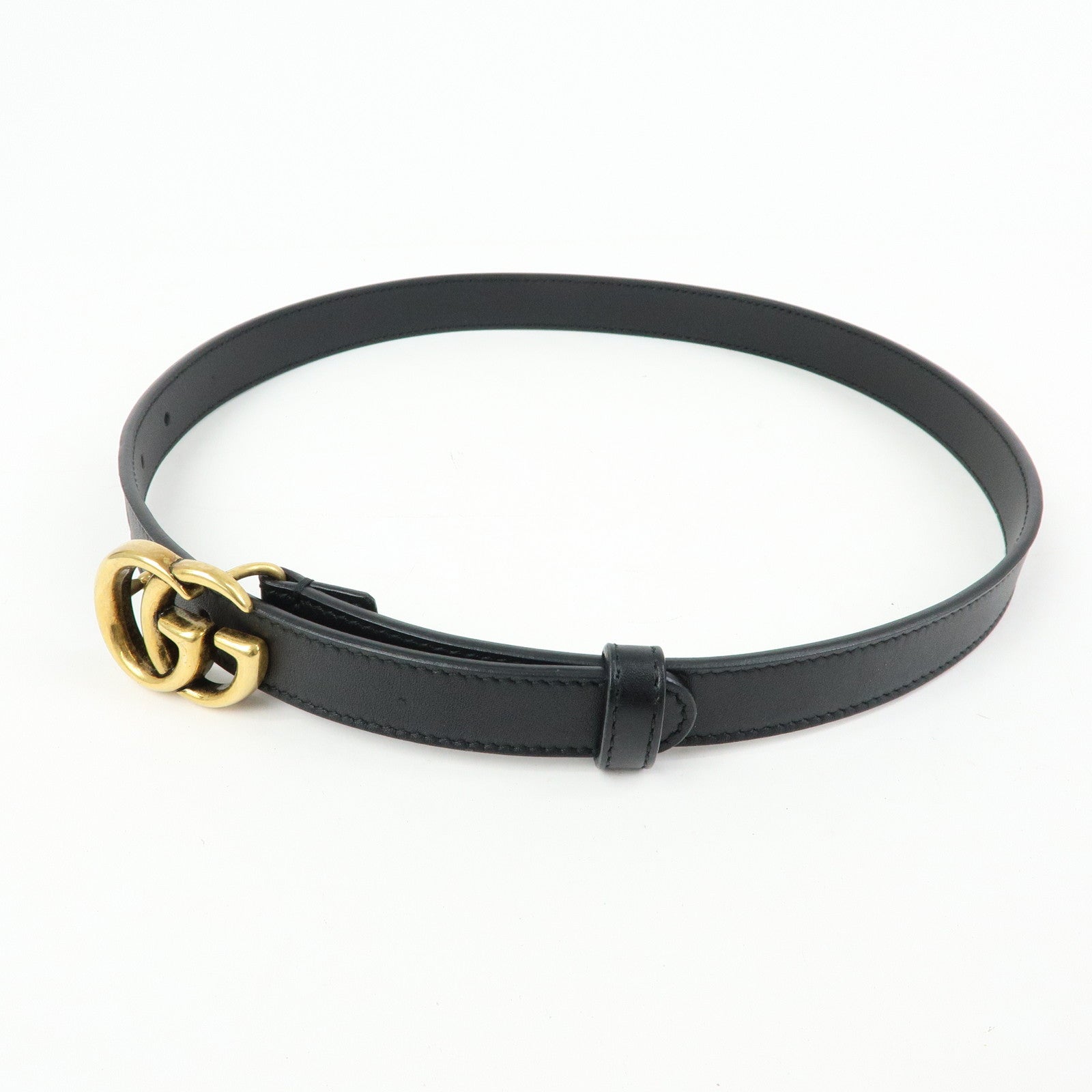GUCCI Marmont Double G Leather Slim Belt 65・26 Black 409417