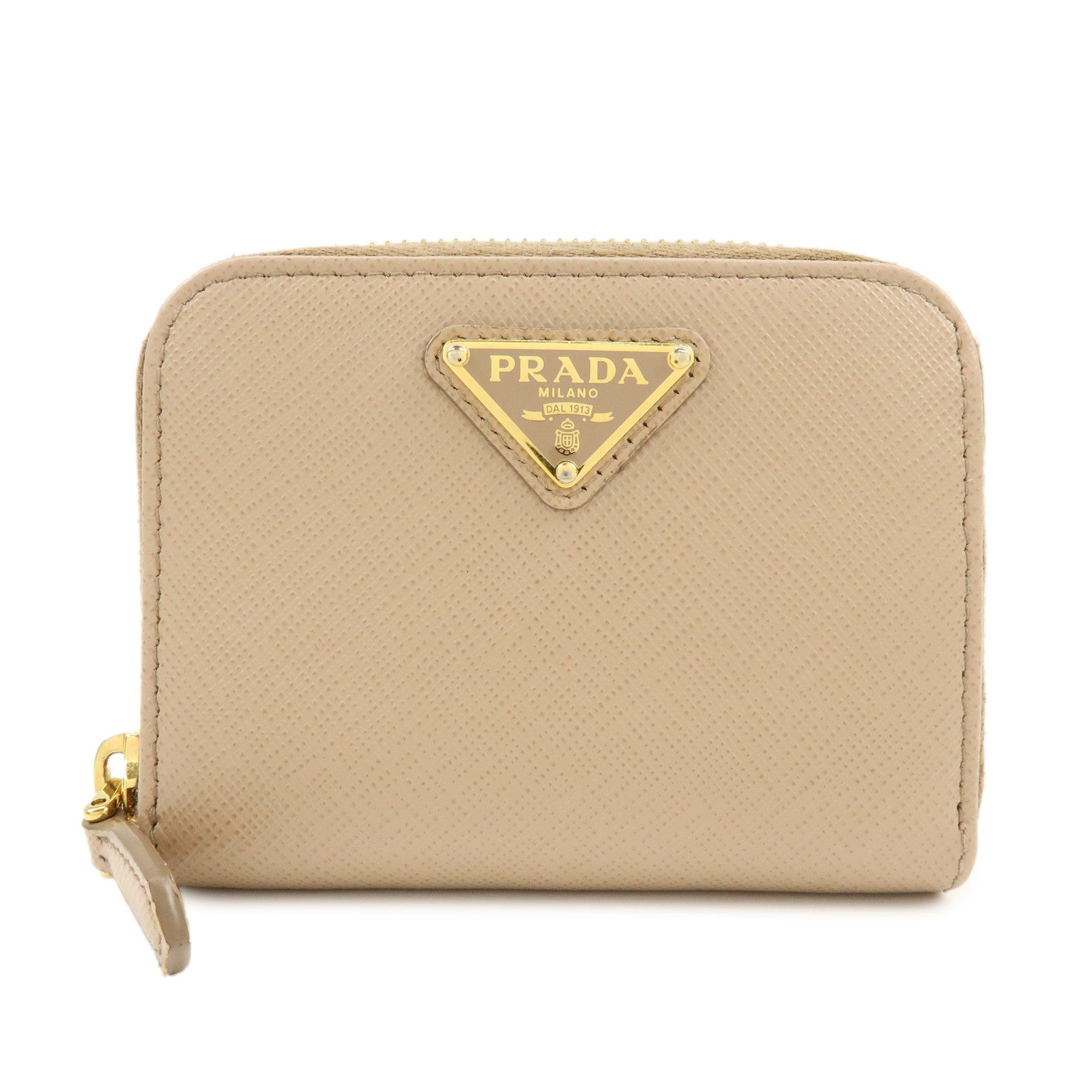 PRADA Triangle Logo Saffiano Leather Coin Case Beige 2MM003