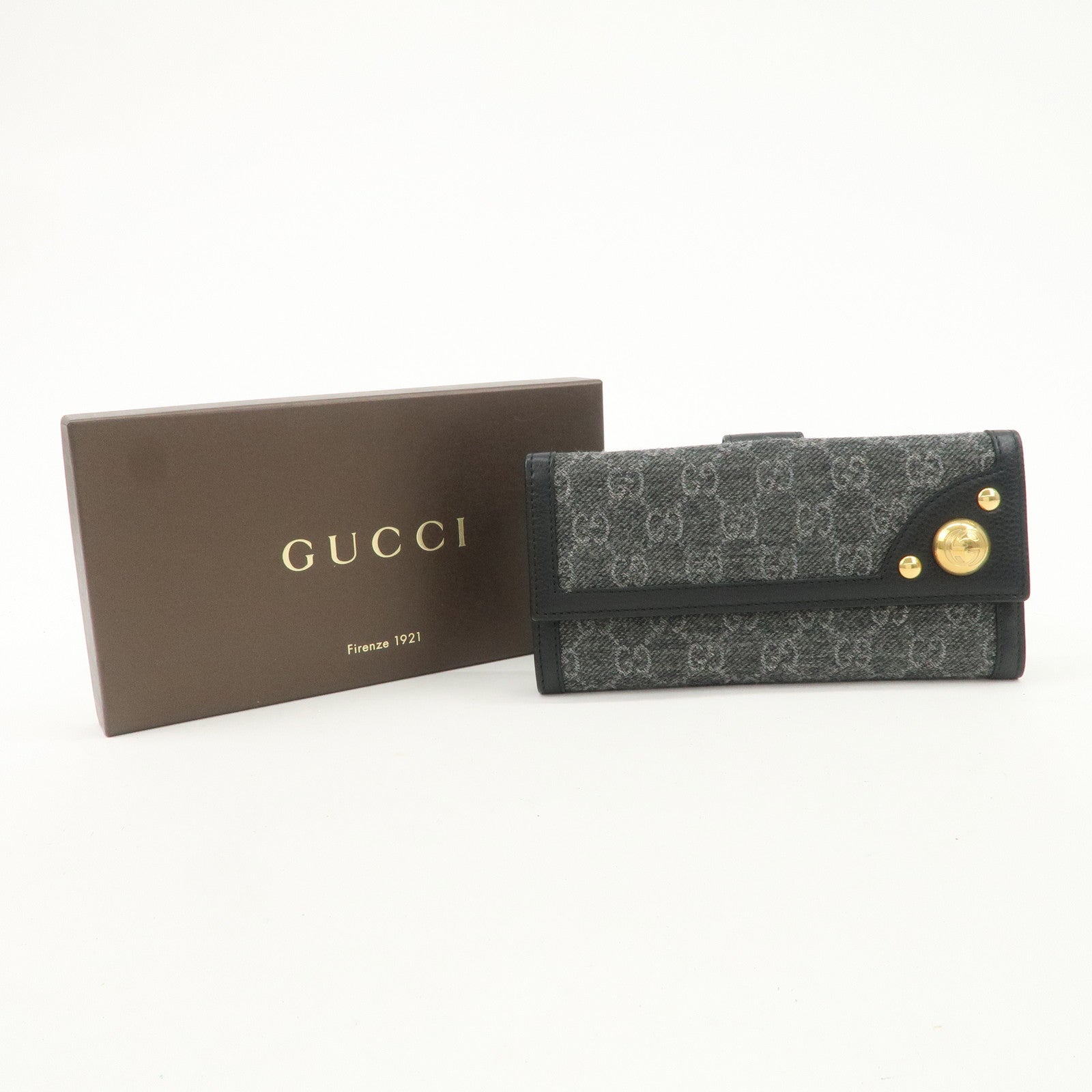 GUCCI Interlocking G Leather GG Wool Long Bi-fold Wallet 269903 Used