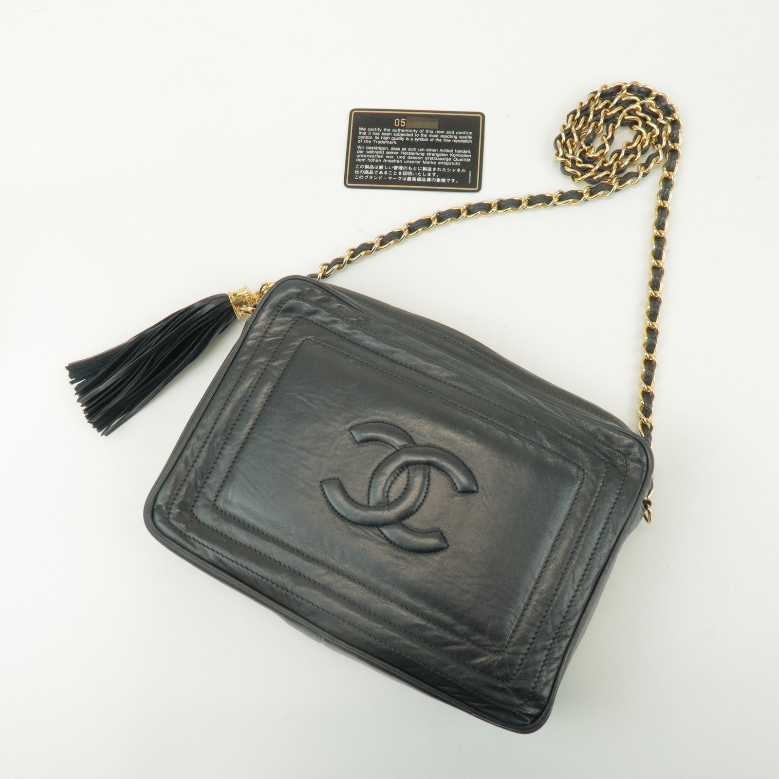 CHANEL COCO Mark Lamb Skin Chain Shoulder Bag Tassel Charm Black