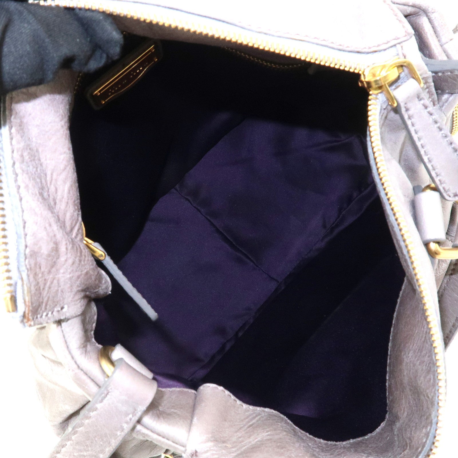 MIU MIU Leather 2Way Bag Hand Bag Shoulder Bag Gray