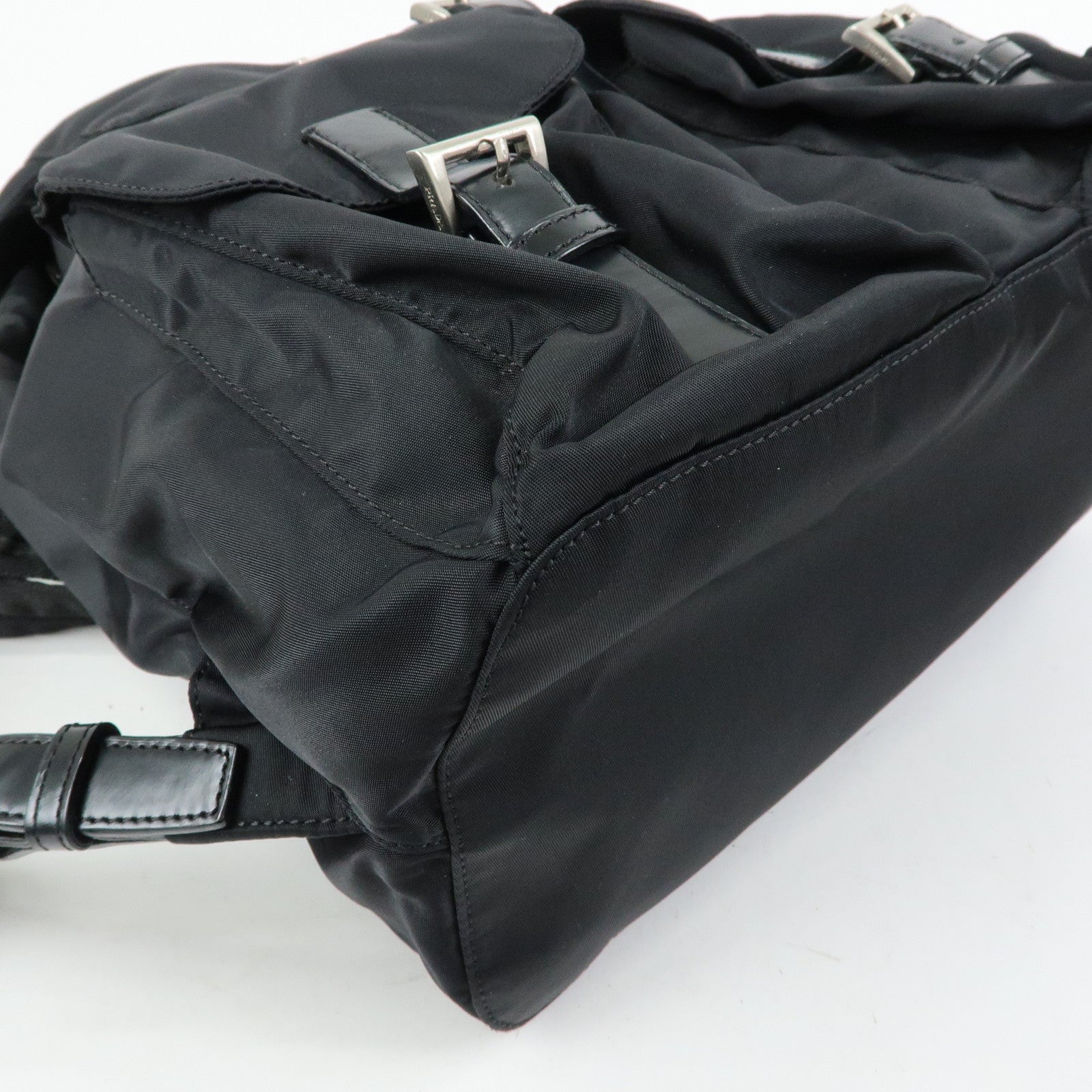 PRADA Triangle Logo Nylon Leather Backpack Rucksuck Black