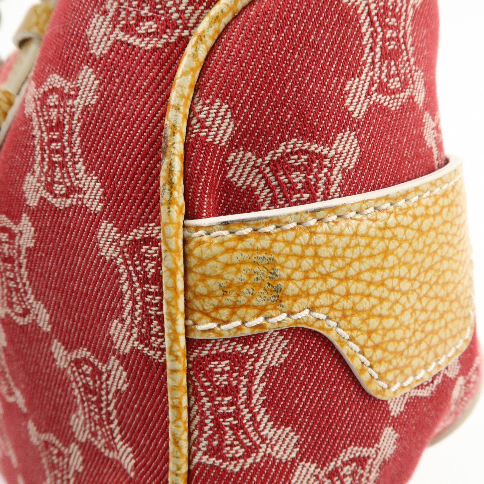 CELINE Macadam Boogie Canvas Leather Hand Bag Red Beige