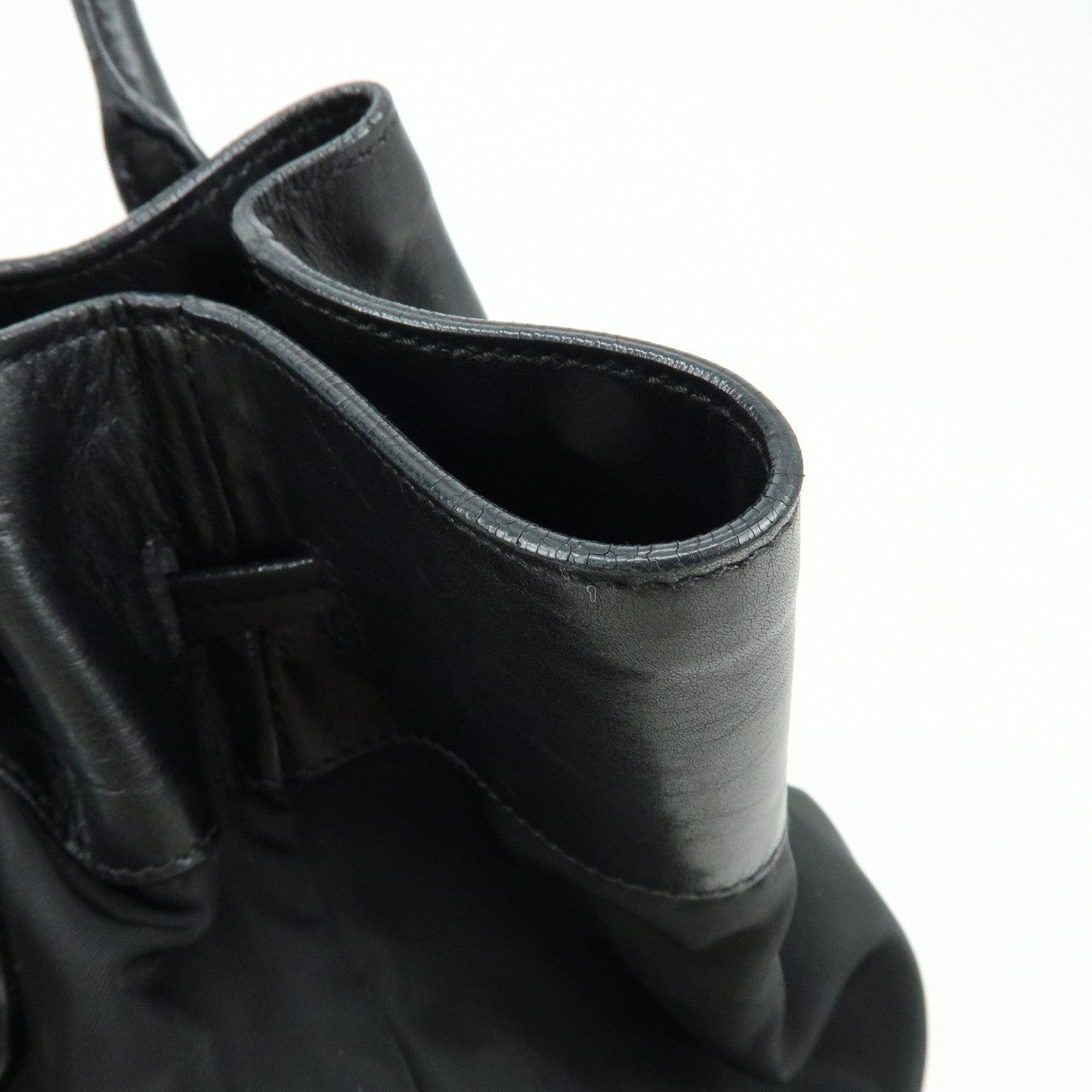 PRADA Triangle Logo Nylon Leather Tote Bag Hand Bag Black BR3616