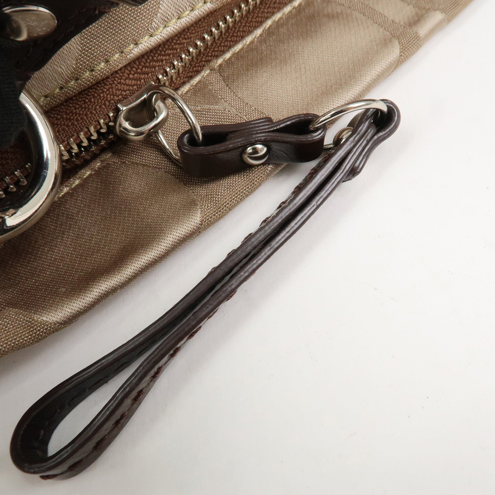 COACH Leather Satin Shoulder Bag Beige Brown F15250