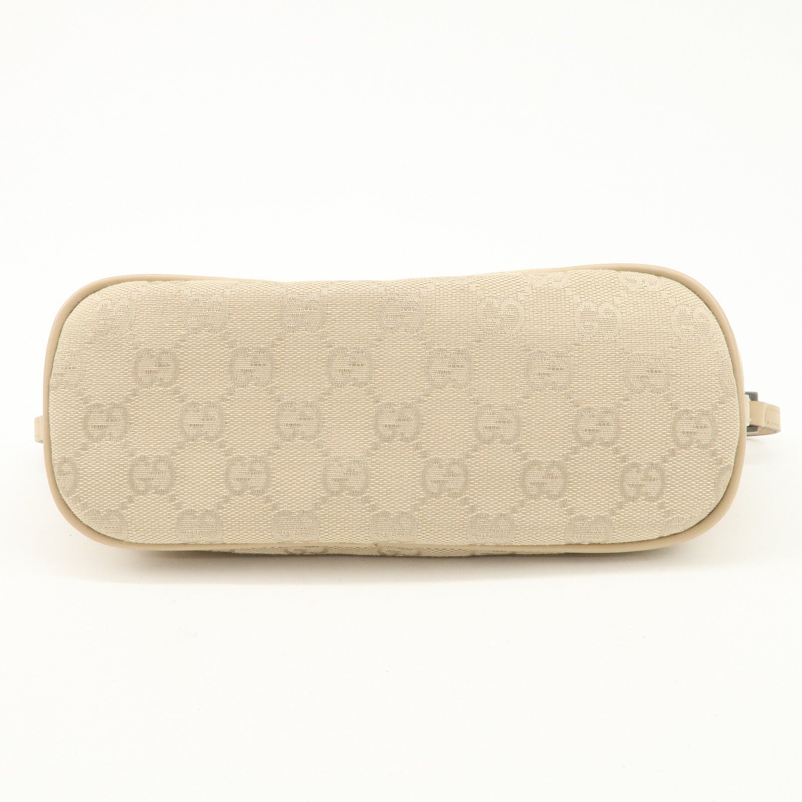 GUCCI Boat Bag GG Canvas Leather Hand Bag Pouch Beige 07198 Used
