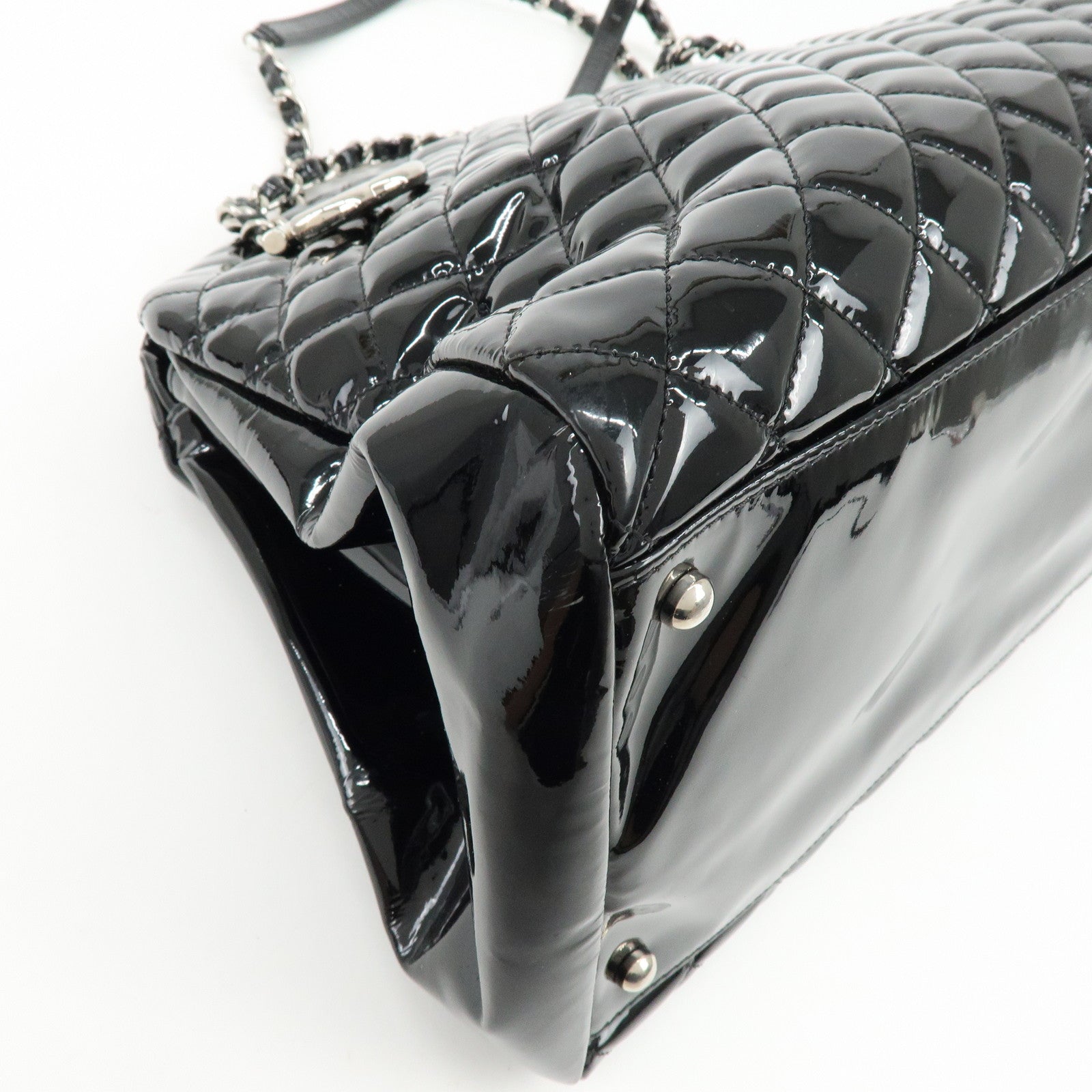CHANEL Mademoiselle Patent Leather Shoulder Bag Bowling Bag Black