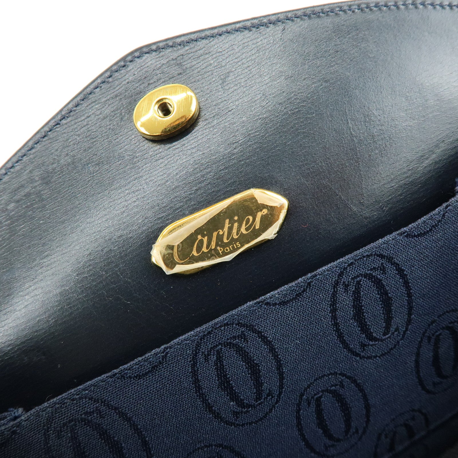 Cartier Sapphire Line Calf Leather Chain Shoulder Bag Navy