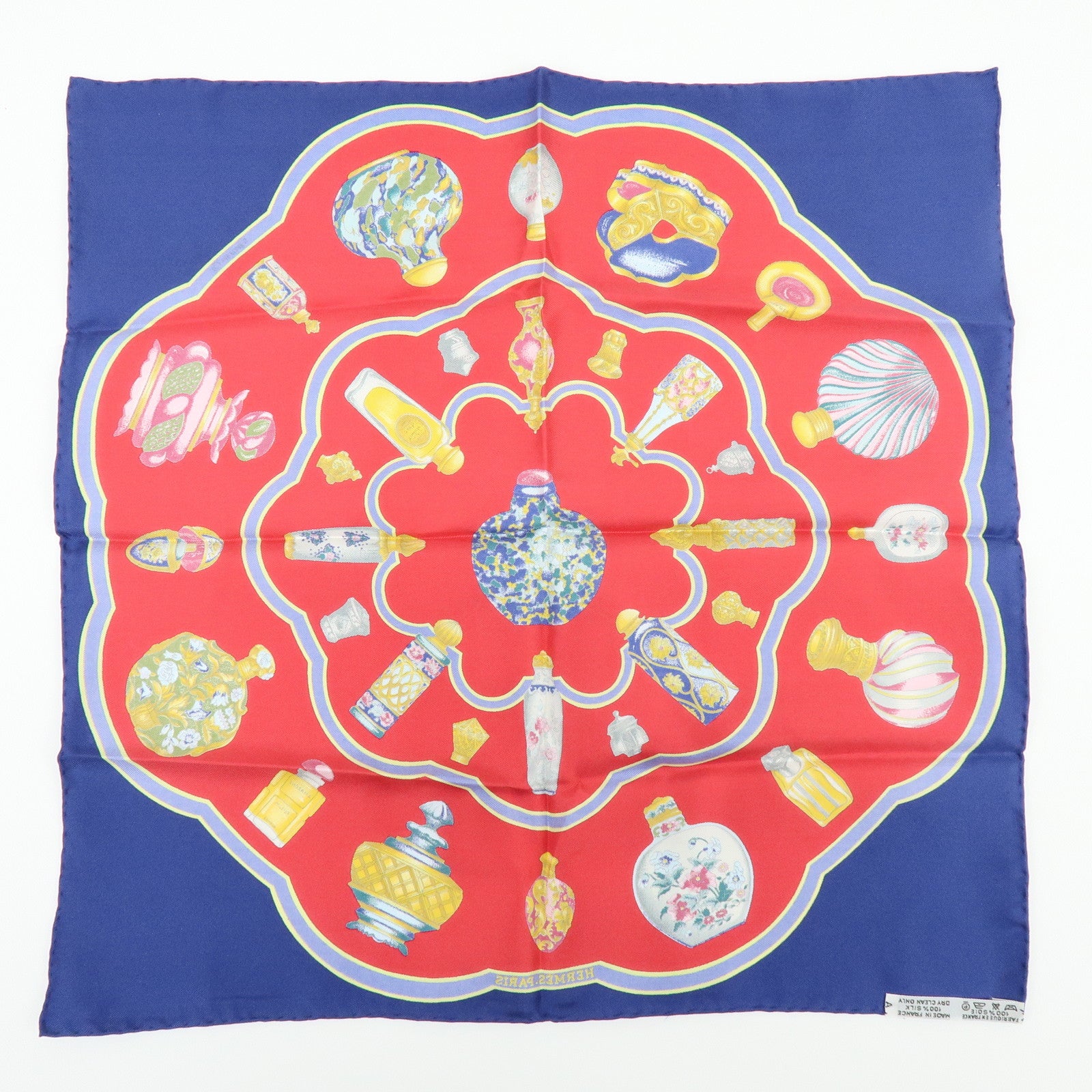 HERMES Carre 45 Set of 2 Silk 100% Scarf Red Navy Gray
