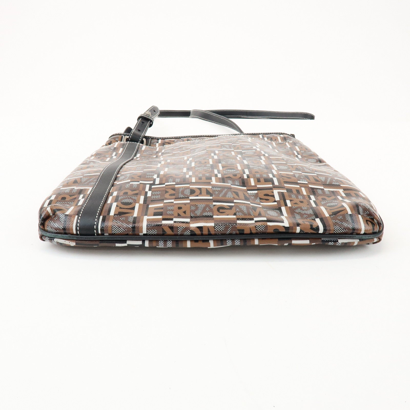 Ferragamo Logo PVC Leather Shoulder Crossbody Bag Brown Black