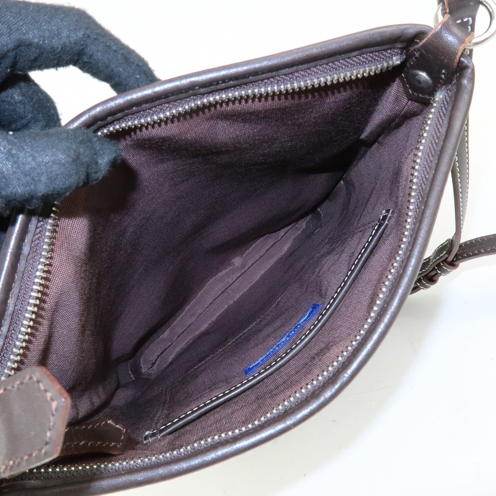 BURBERRY Blue Label Canvas Leather Shoulder Bag Grey Dark Brown