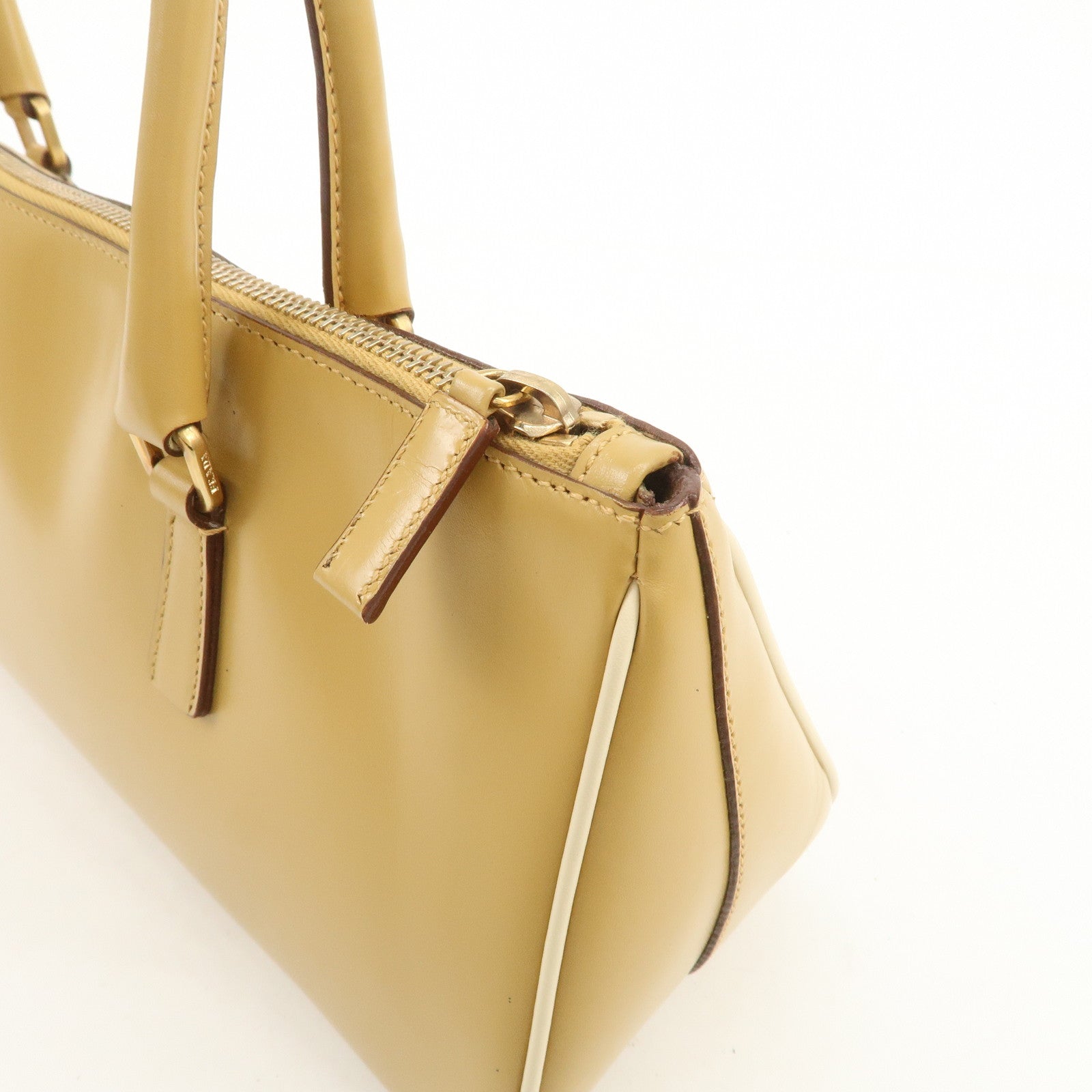 PRADA Leather Shoulder Bag Hand Bag Light Brown