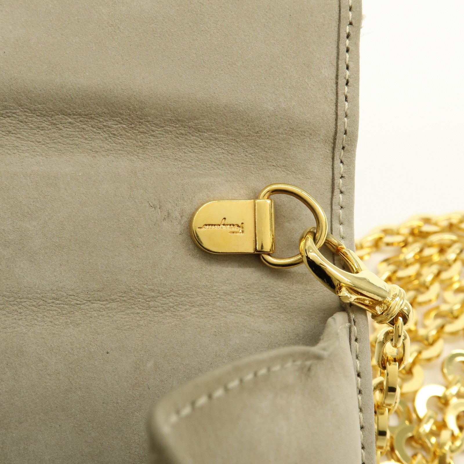 Ferragamo Vara Suede 3Way Chain Shoulder Bag Clutch Waist Bag Beige