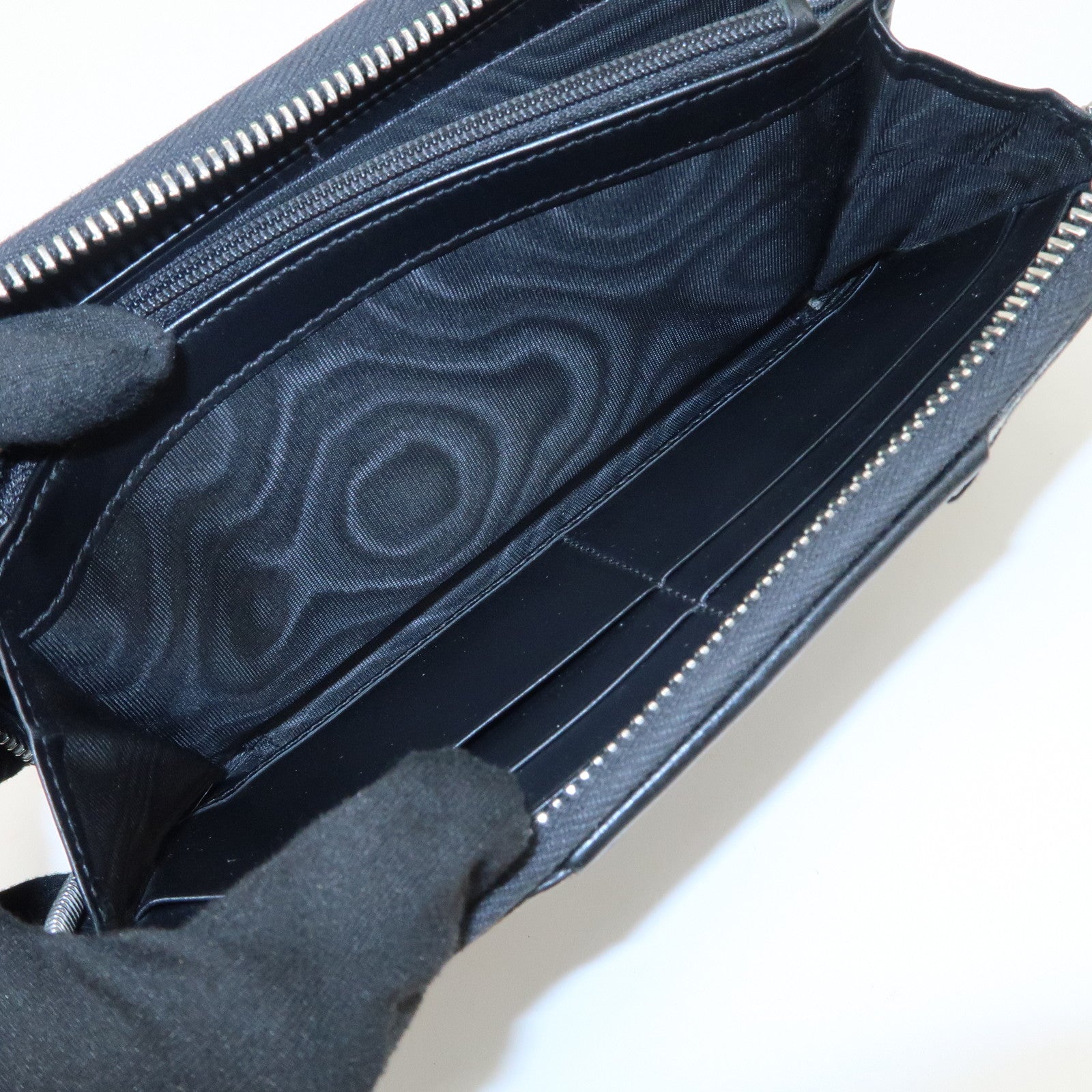 GUCCI GG Supreme Leather Round Zippy Long Wallet Beige Black 451249