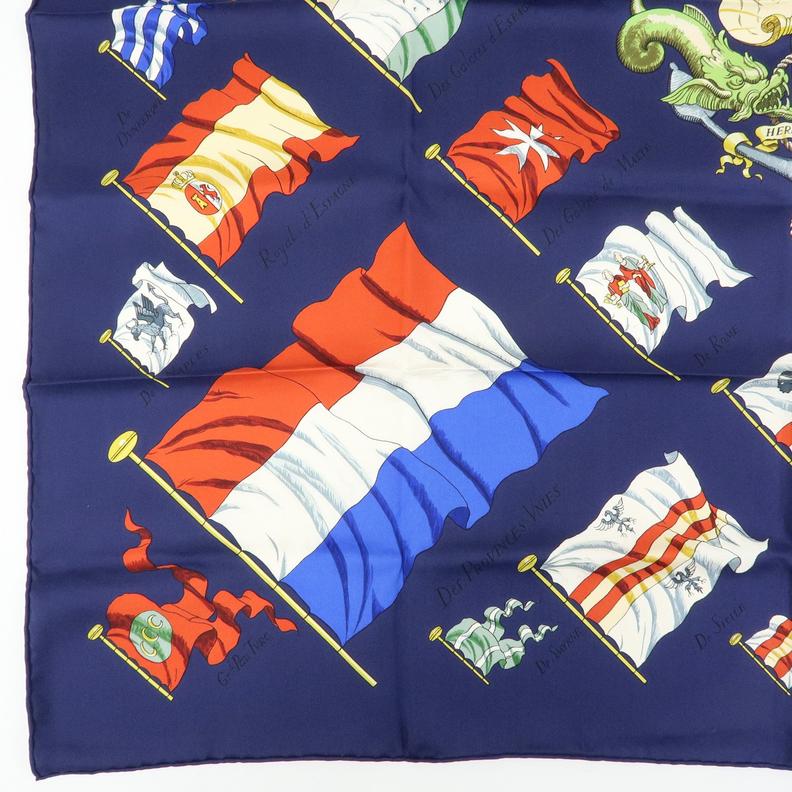 HERMES Carre 90 Silk 100% Scarf PAVOIS Navy Red
