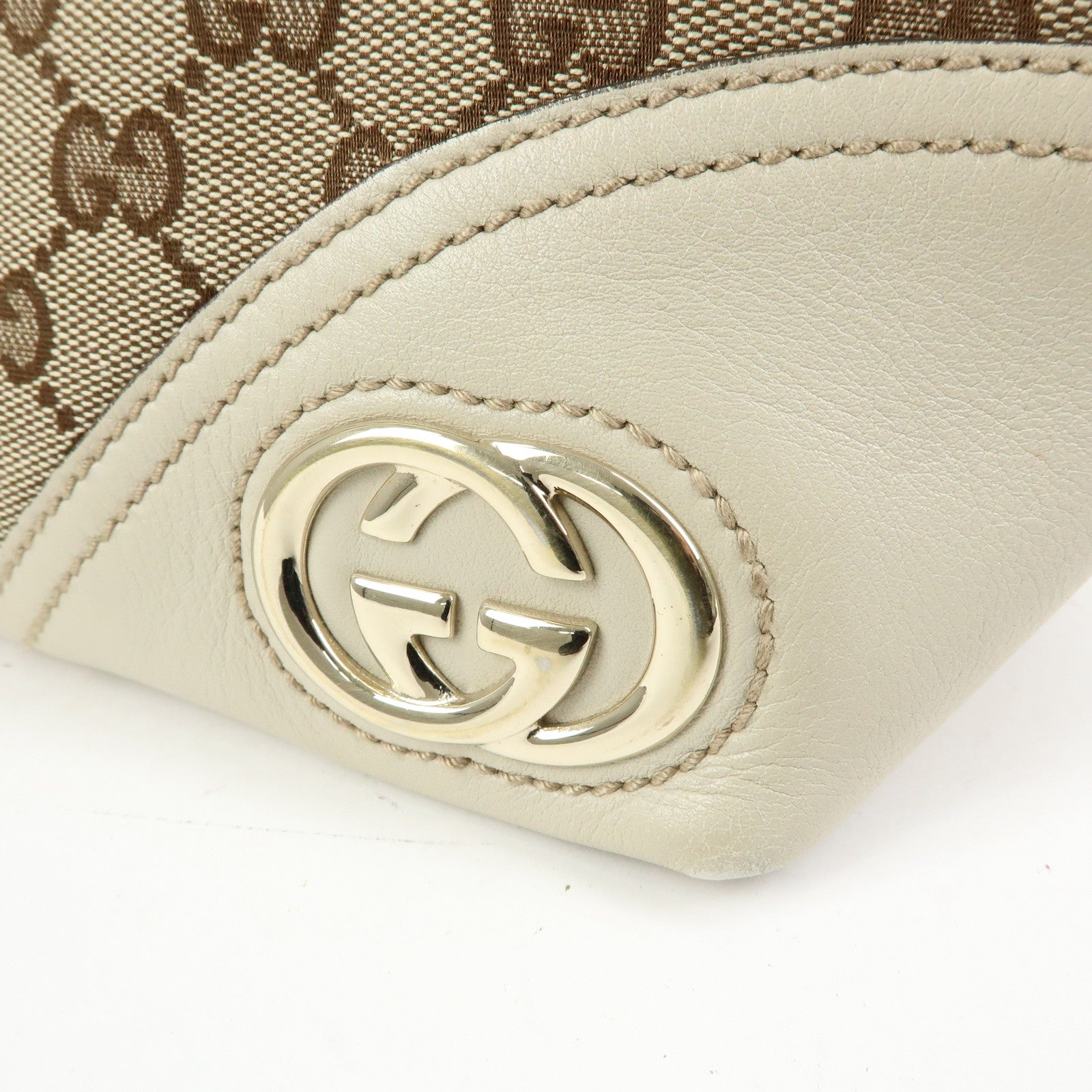 GUCCI Interlocking G GG Canvas Leather Tote Bag Beige White 169946