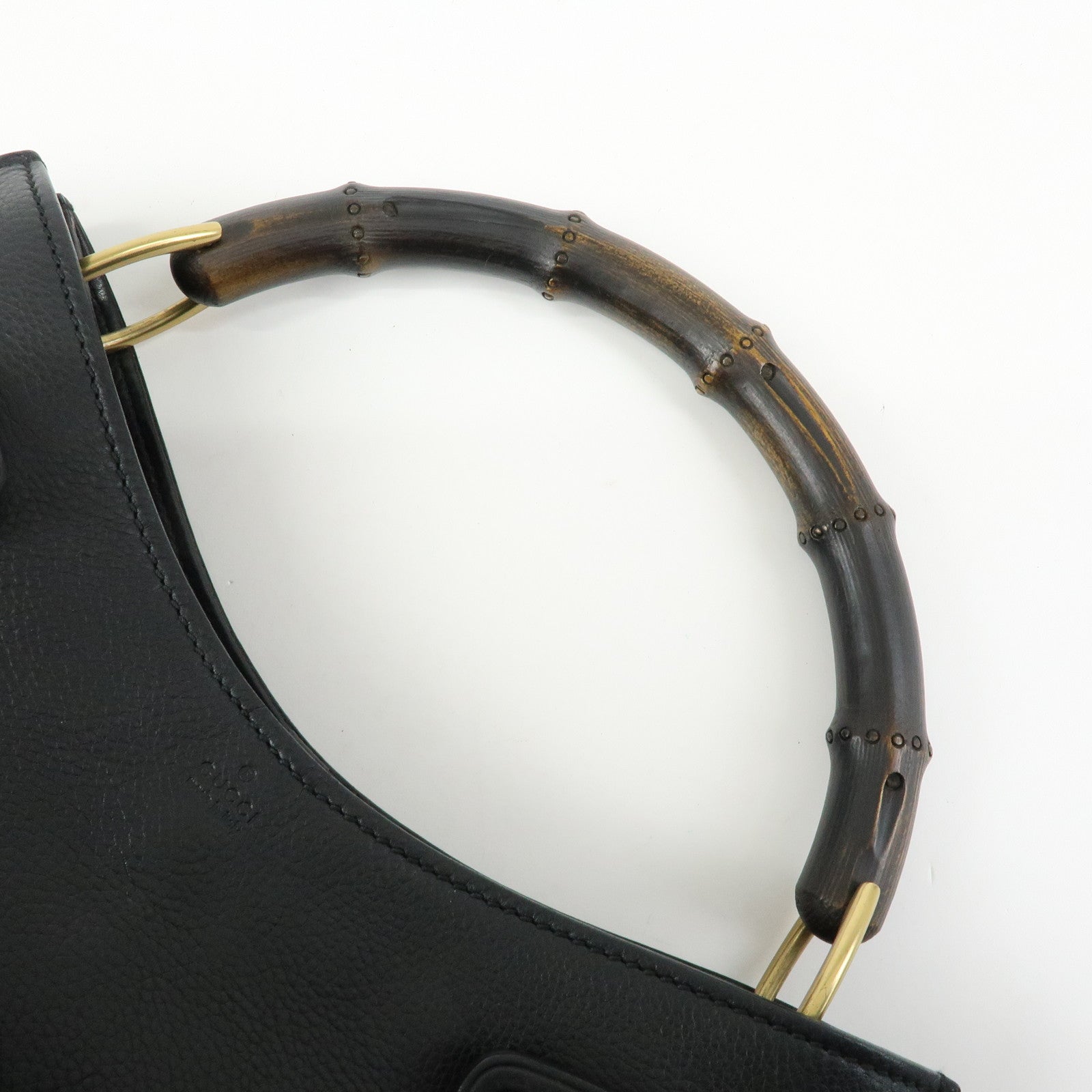 GUCCI Bamboo Leather Bamboo Hand Bag Black 109136