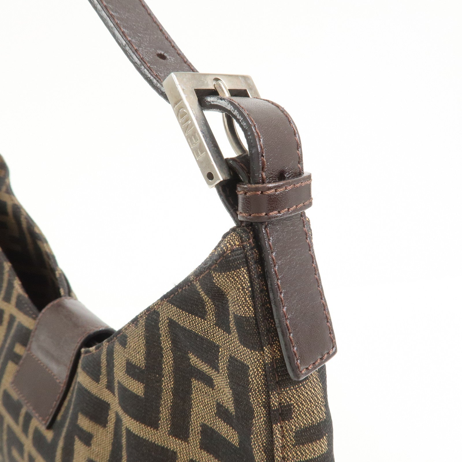 FENDI Zucca Canvas Leather Shoulder Bag Brown Black 26569