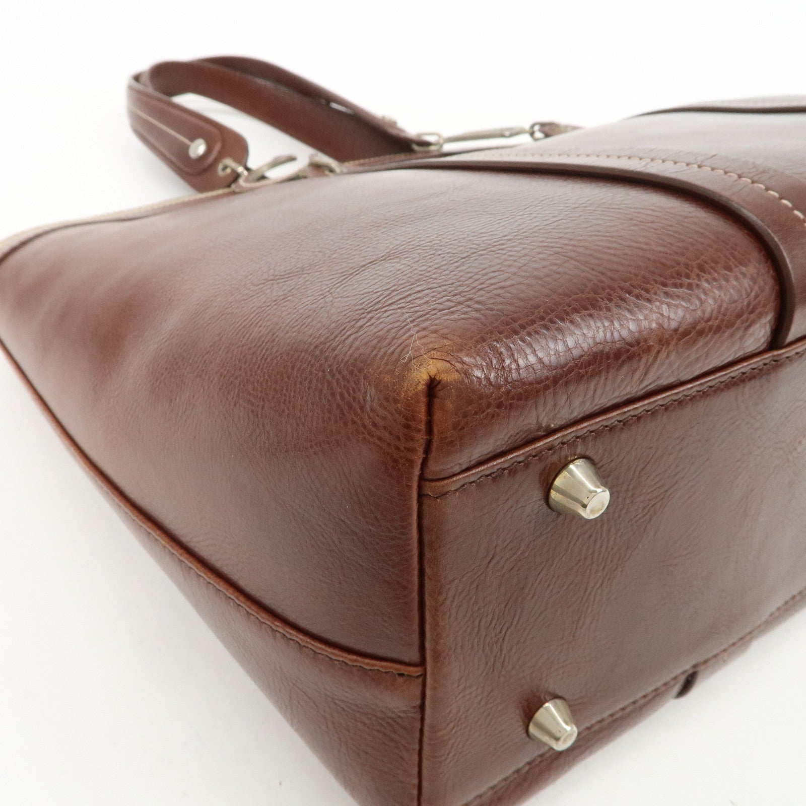 Christian Dior Leather Flower Embroidery Tote Shoulder Bag Brown