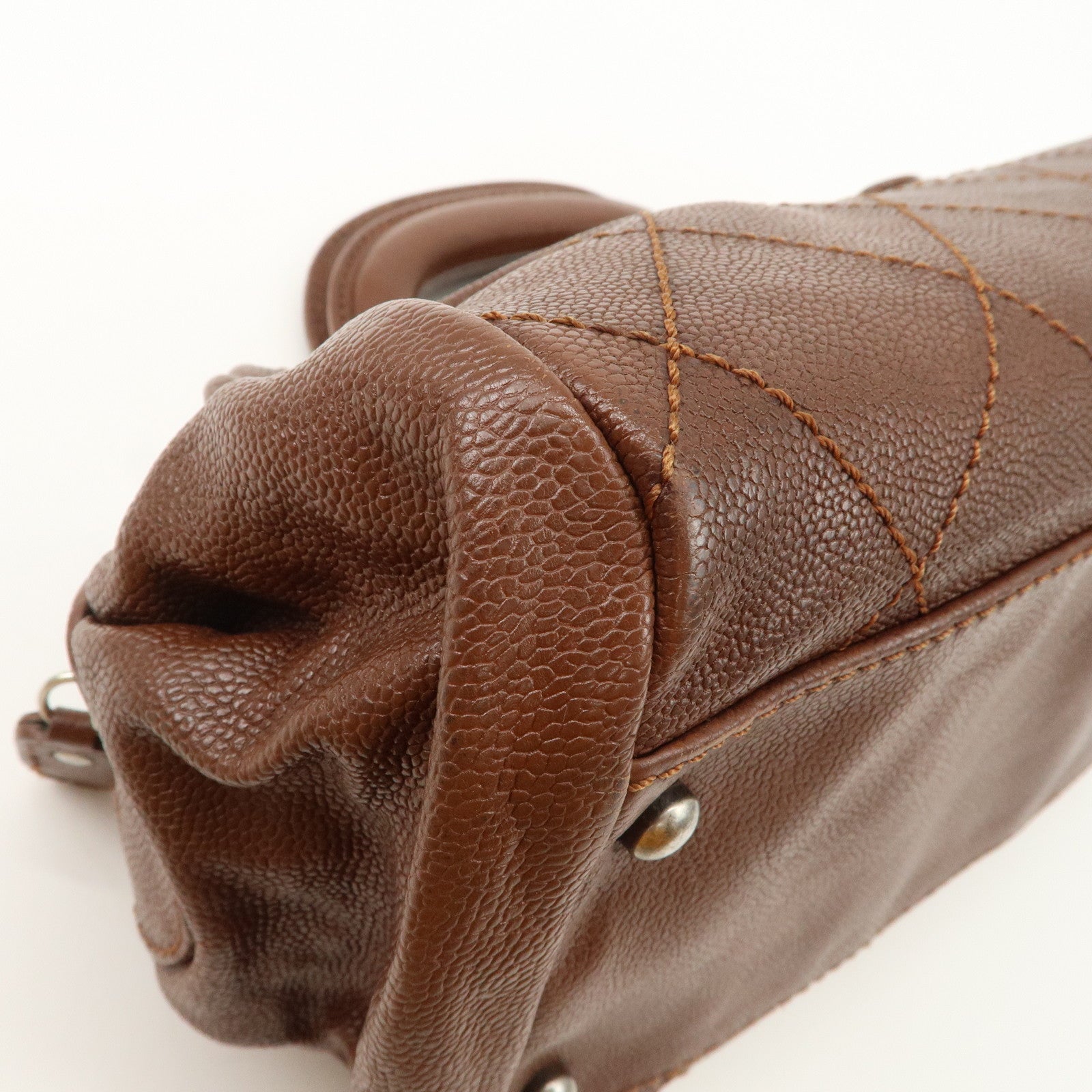 CHANEL COCO Mark Wild Stitch Caviarskin Boston Bag Brown